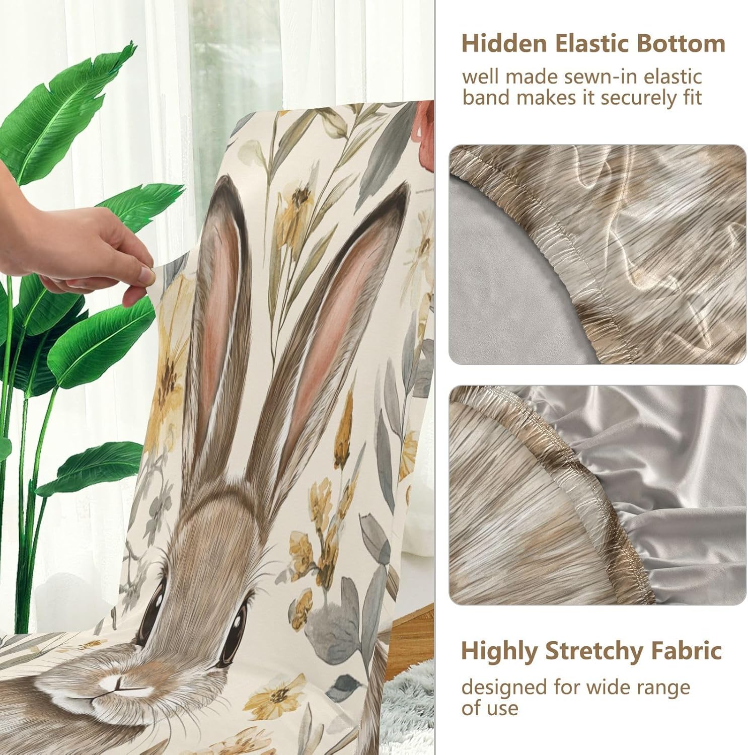 ALAZA Chair Covers for Dining Room, Happy Easter Easter Bunny Floral Hand Painted Stretch Chair Cover Sets Chair Protector Removable Washable for Ktichen Restaurant Hotel