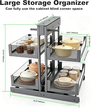 Blind Corner Cabinet Pull Out Organizer, 28 Cabinet, Soft Close