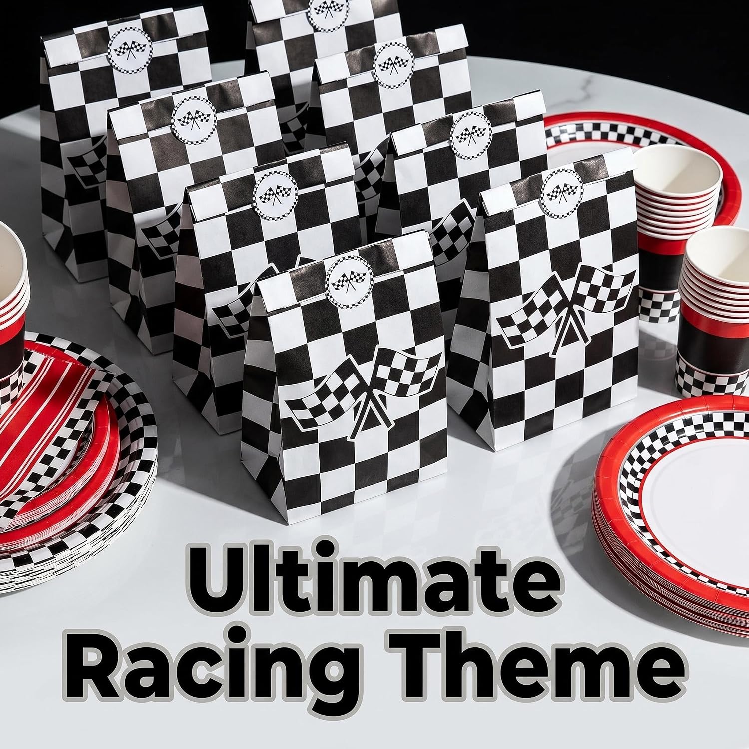 12Pcs Checkered Racing Treat Bags Race Car Party Favors Black and White Checkered Flag Candy Goodie Gift Bags for Themed Birthday Party Supplies