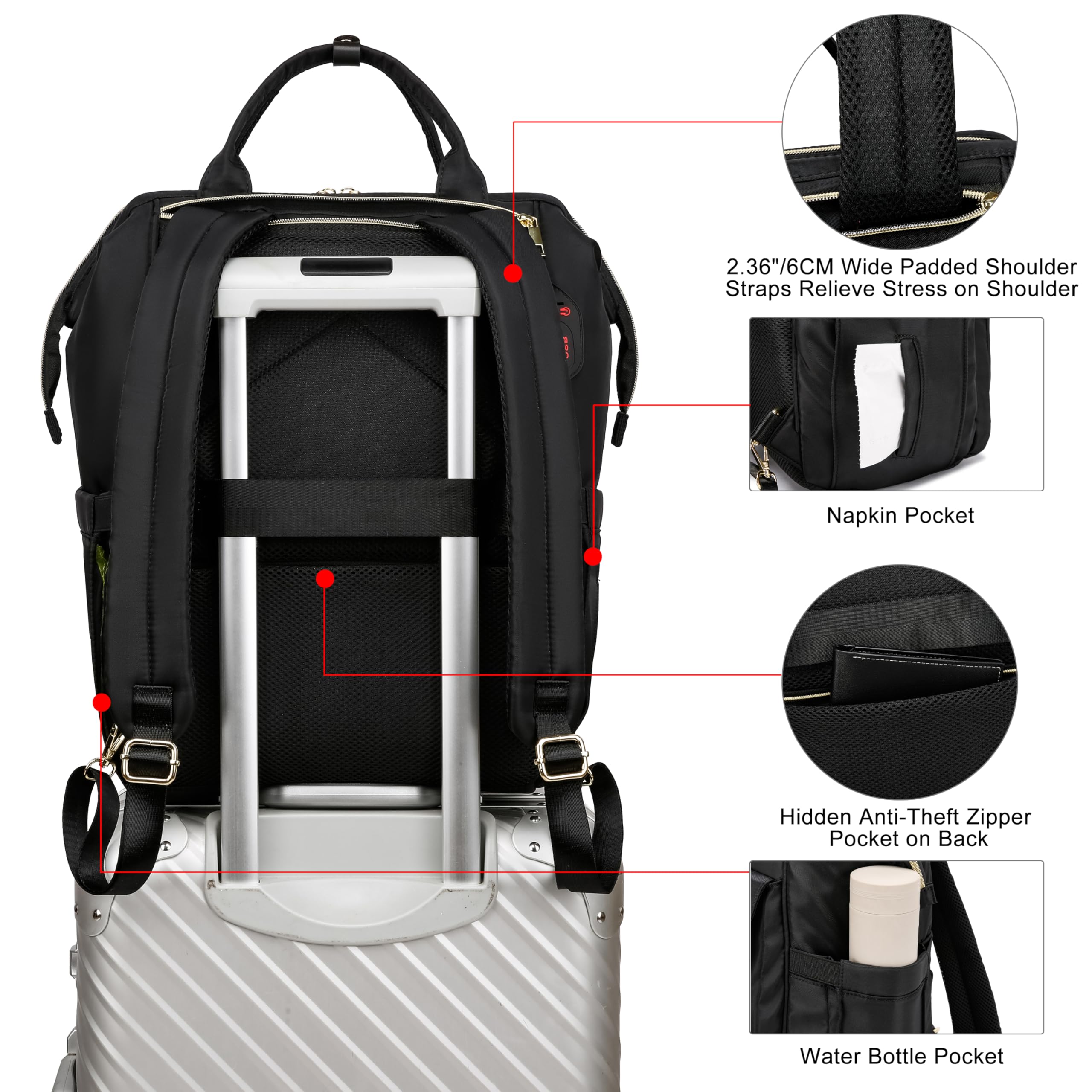 Cafele Zaino convertibile, zaini scolastici per ragazzi adolescenti, grande ampio zaino aperto con porta di ricarica USB, 17,3 pollici zaino portatile di lavoro, nero