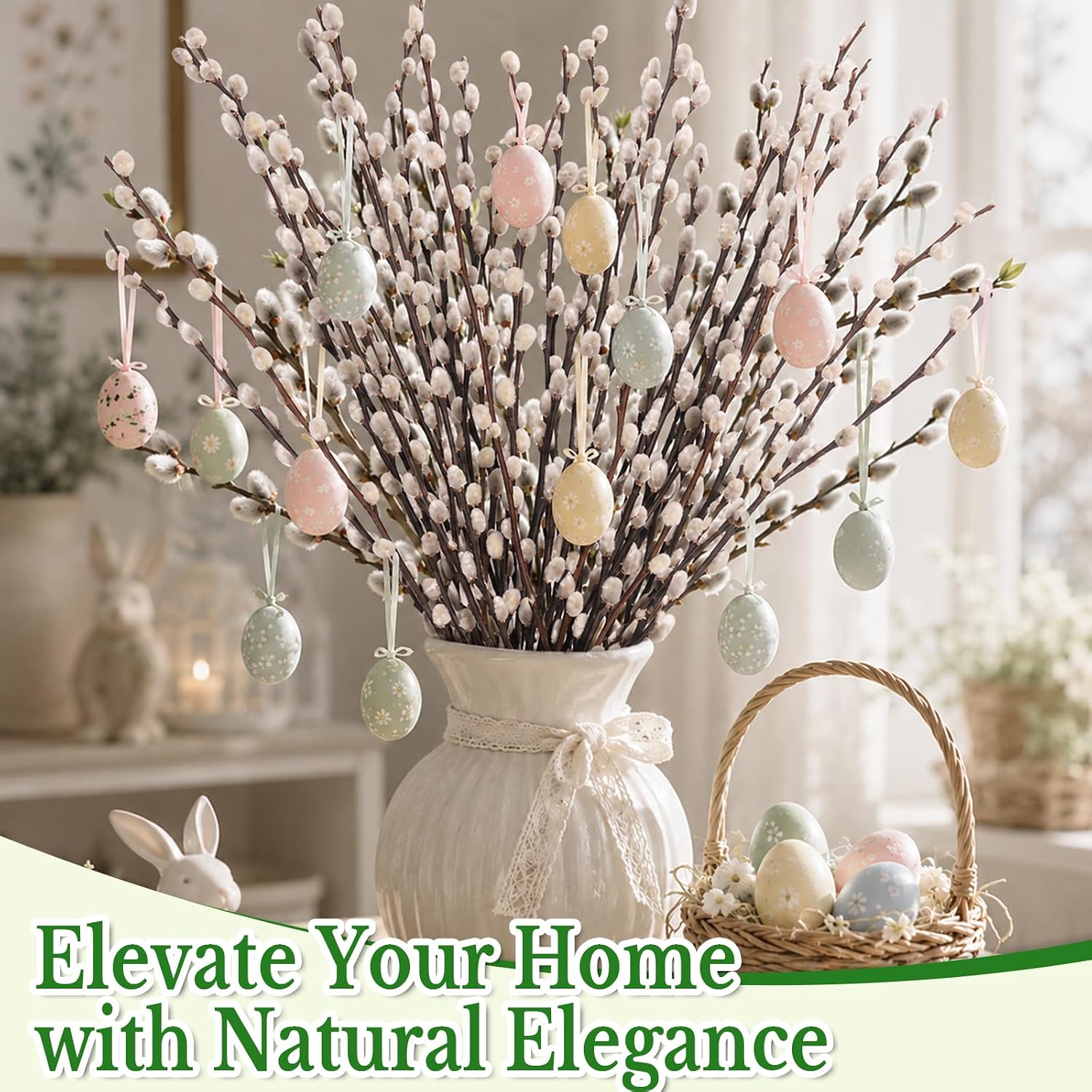 25 Stems Natural Dried Pussywillow Branches for Vases Decor, 15''-17'' Real Preserved Pussywillows with White Snow Willow Branches for Home Decor Wedding Party DIY Floral, Fireplace &Yard Decor