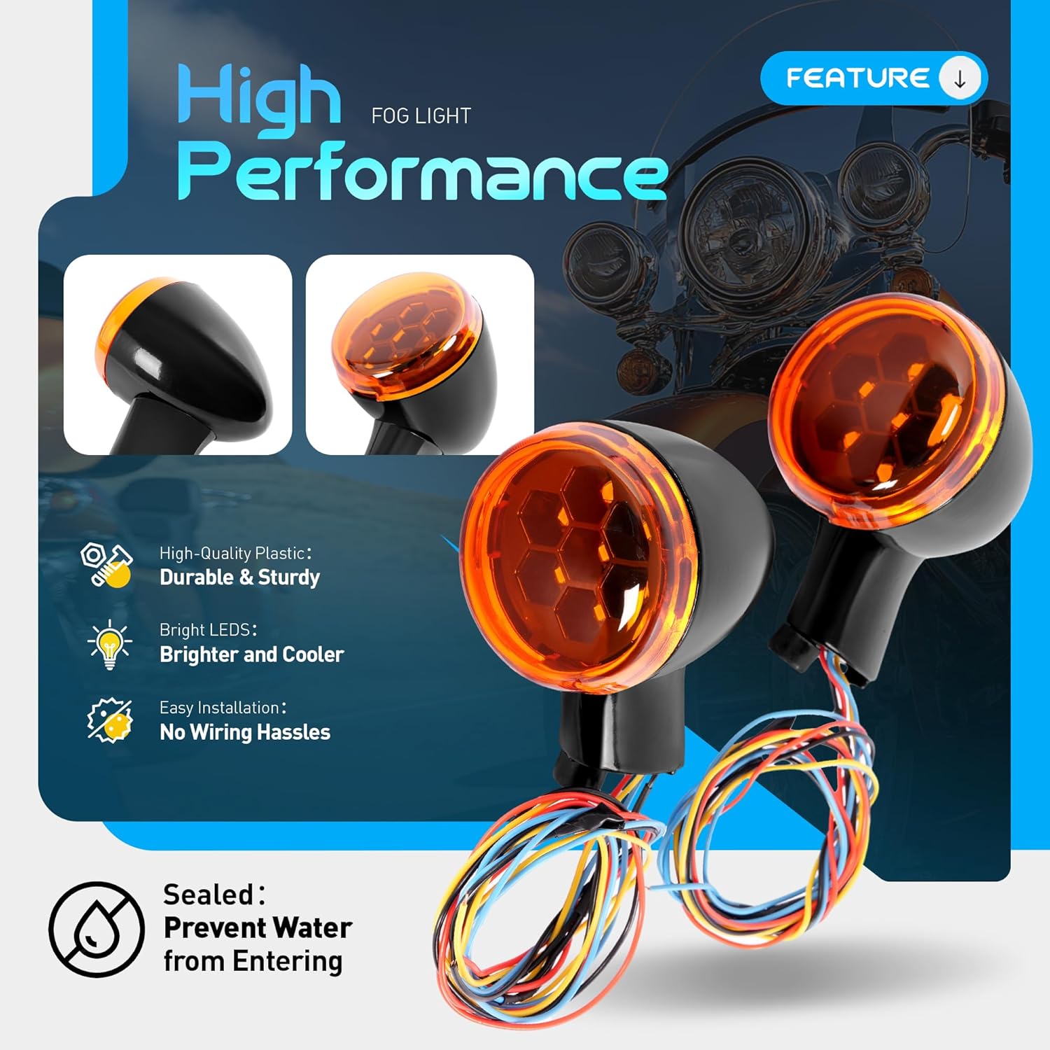 LED Turn Signal Light Compatible with 1994-Up Harley Electra Glide Road King FLHX FLHXXX Street Glide Yellow Lens Plastic