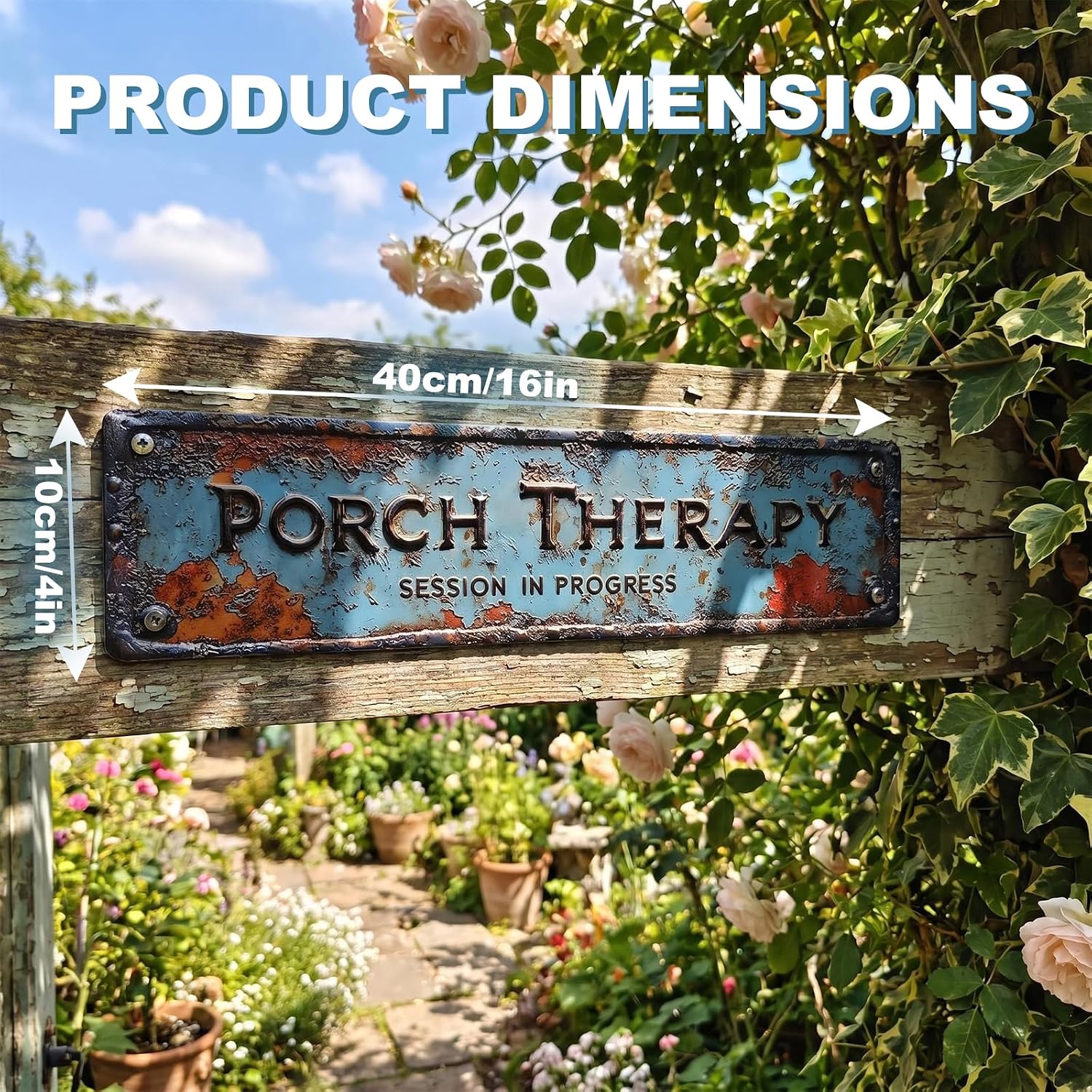Porch Therapy Sign, Metal Sign Porch Therapy Session in Progress, 4x16 Inch Aluminum Wall Decor, 2D Flat, Distressed Rustic Vintage for Home, Kitchen, Bedroom Office Indoor Outdoor Decorative Gift