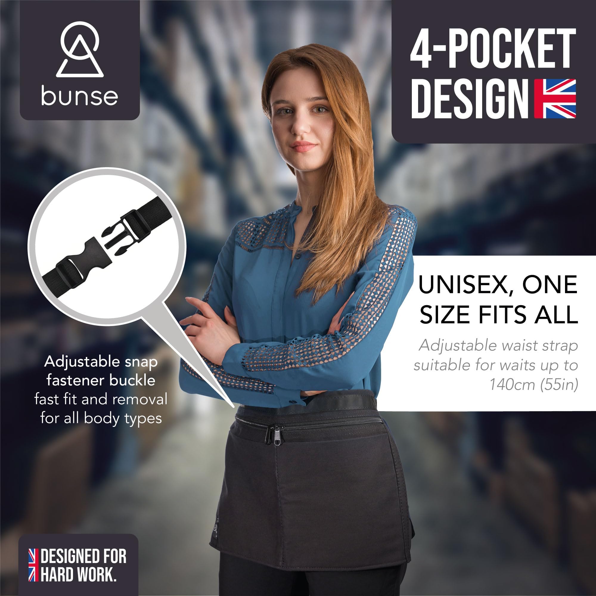 [ FBA ] Bunse 4 Poche Argent Ceinture - Noir, Qty 1