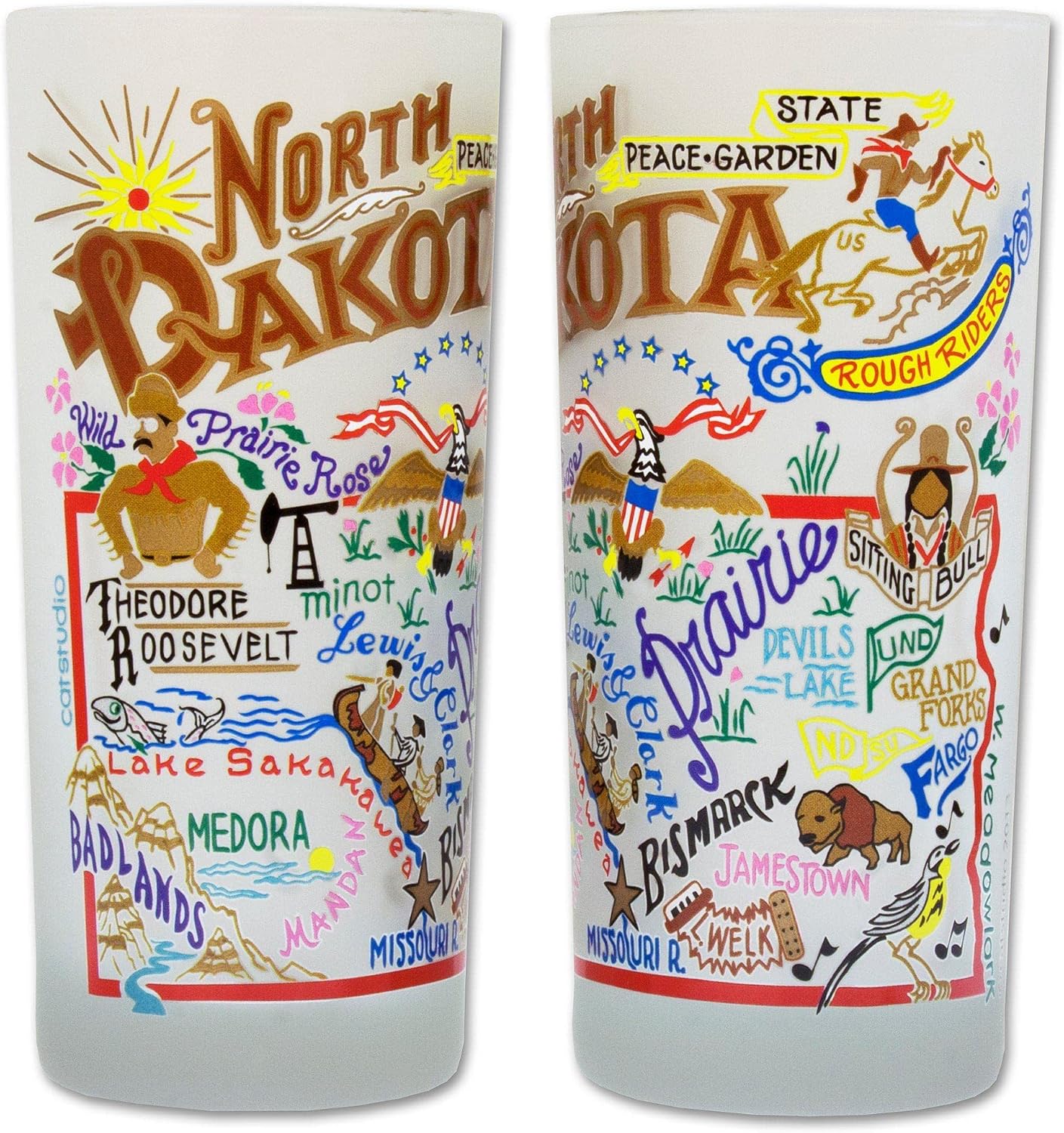 Catstudio Drinking Glass, North Dakota Frosted Glass Cup for Kitchen, Drinking Glasses, 15oz Dishwasher Safe Tumbler for North Dakota Lovers
