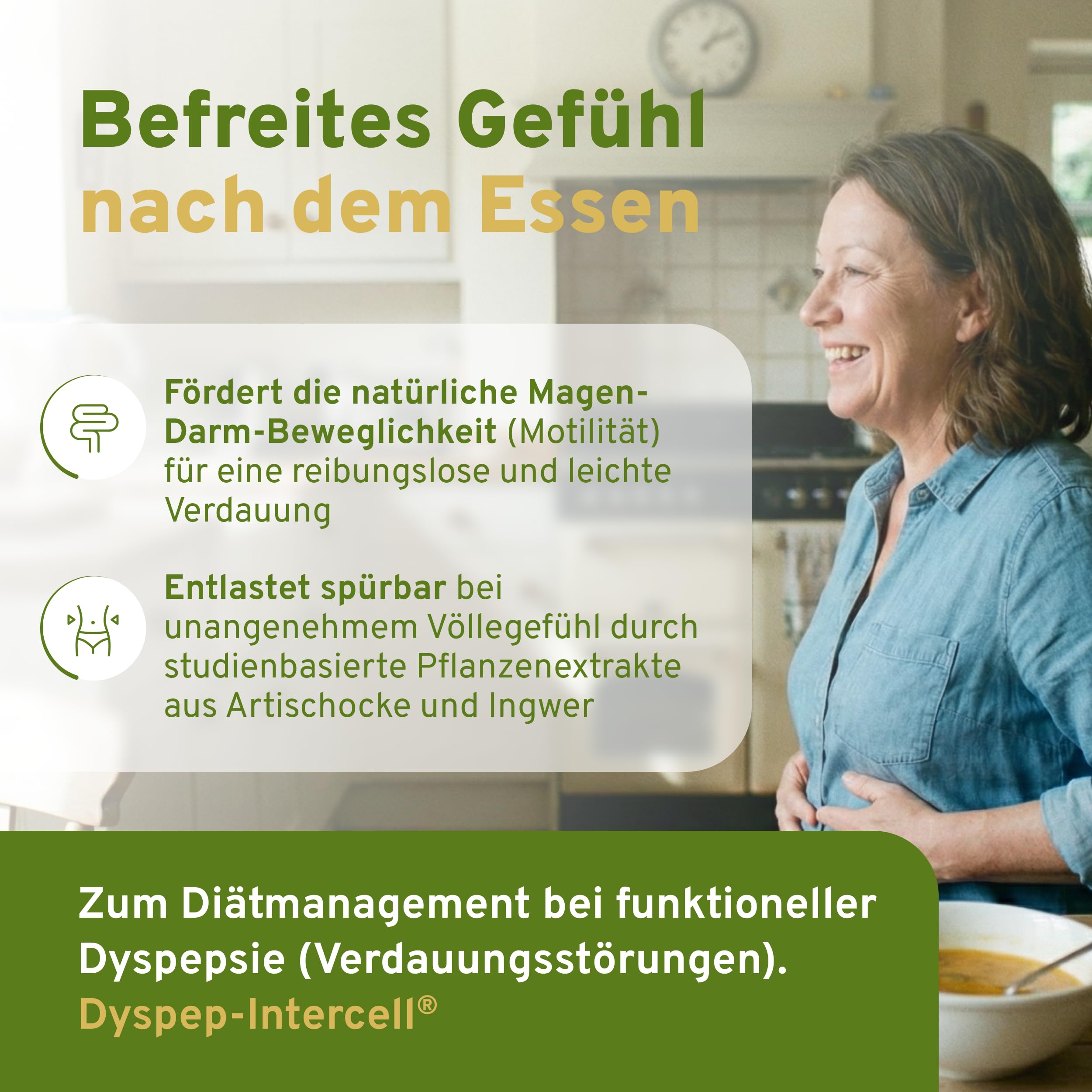 Dyspep-Intercell (60 Kapseln) - Patentierter Artischocke & Ingwer Komplex - Zum Diätmanagement bei funktioneller Dyspepsie (Reizmagen) - Schonende CO2-Extraktion für hochdosierte Bitterstoffe