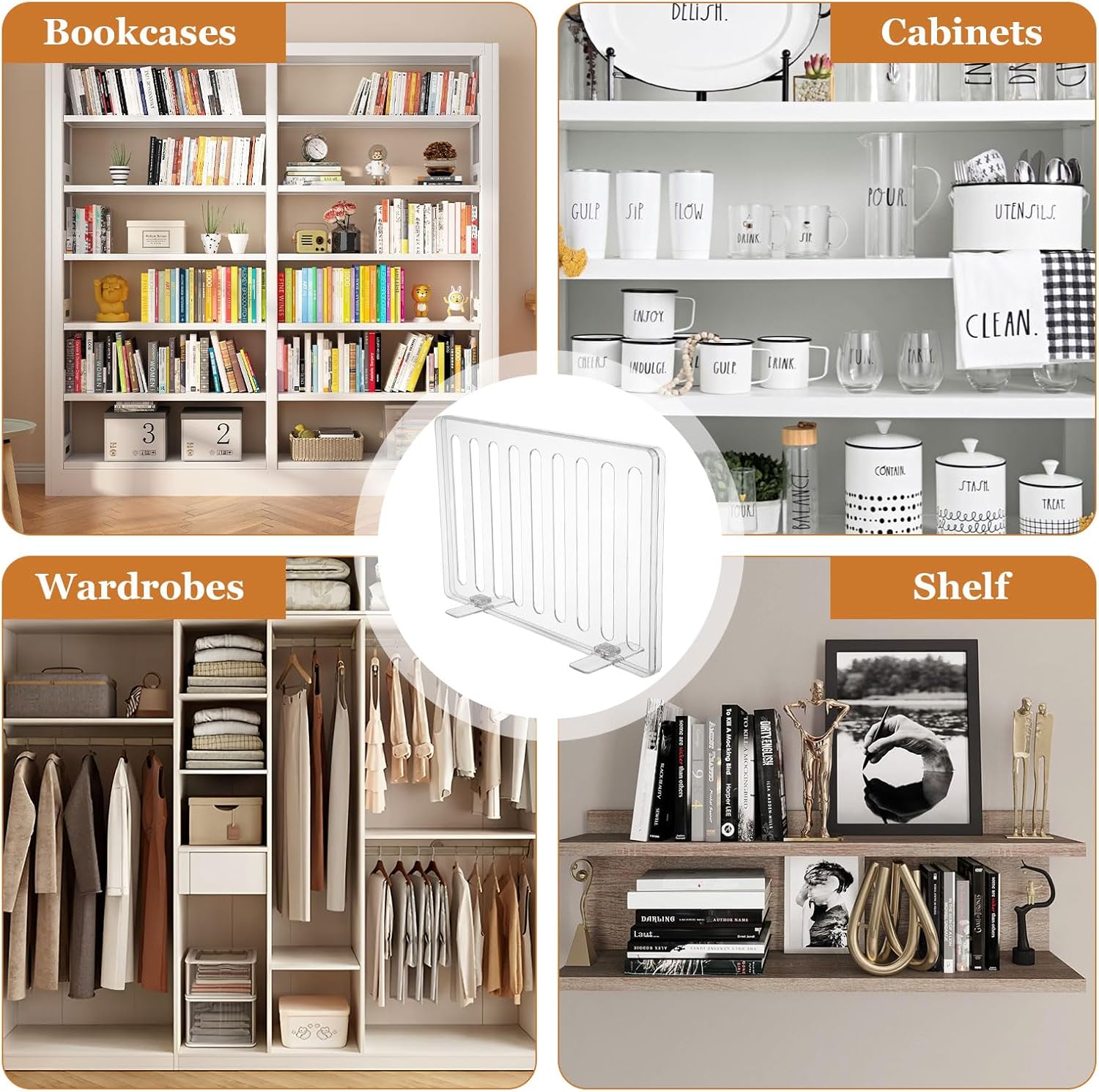 6 Pack Clear Shelf Dividers for Closets, Self-Adhesive Acrylic Shelf Dividers of Bedroom Kitchen Cabinets for Clothes, Book and Bags, Closet Shelf for Organizer and Storage image 6 of 7 B0DWSVT9HW