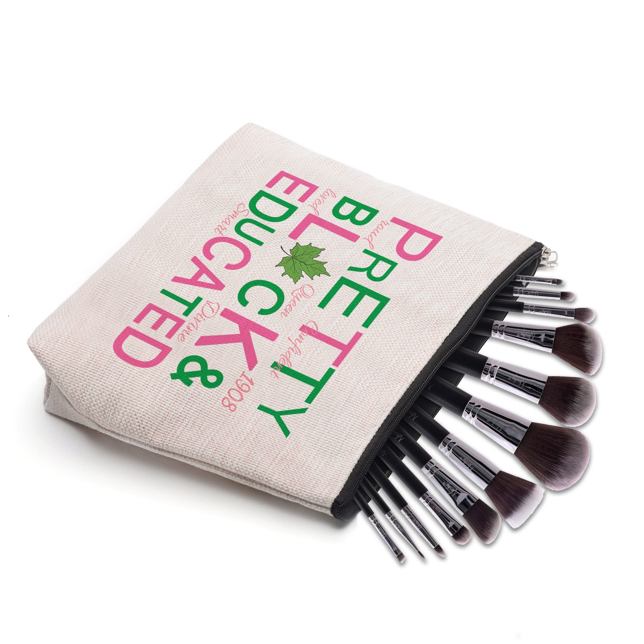 Sorority Gift Pink and Green Makeup Cosmetic Bags Black Greek Sorority Gift Paraphernalia for Sister Friend