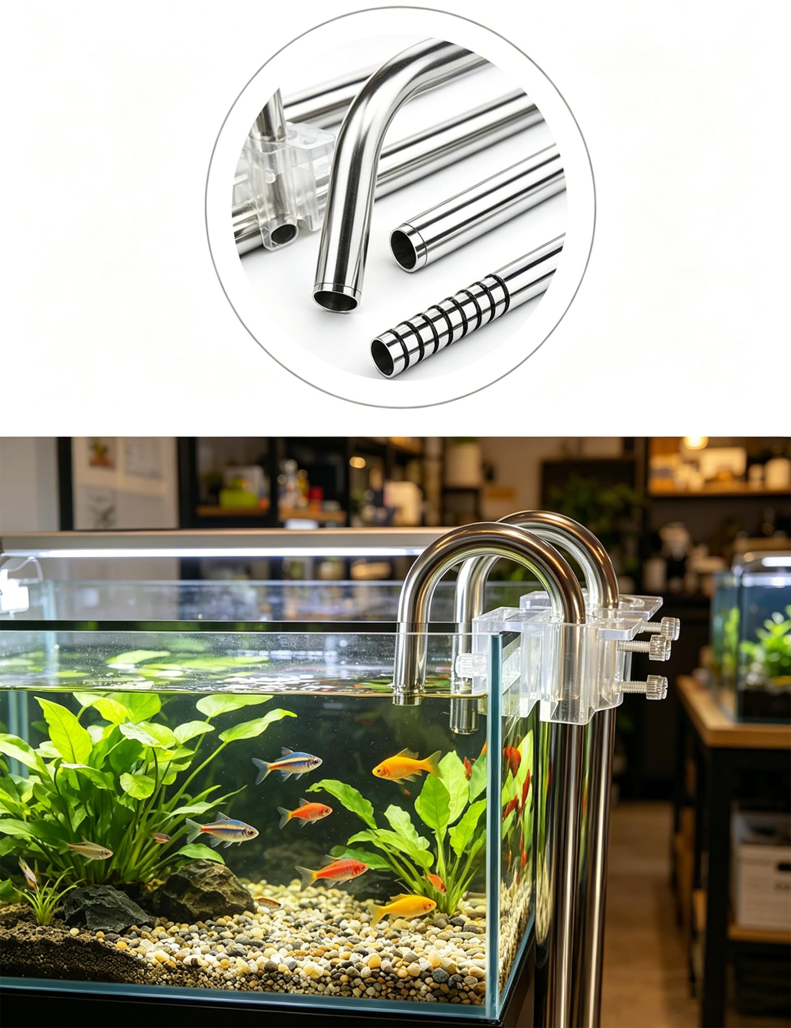 Set di 2 tubi di scarico per giglio, in metallo, filtri per acquario, accessori per acquario