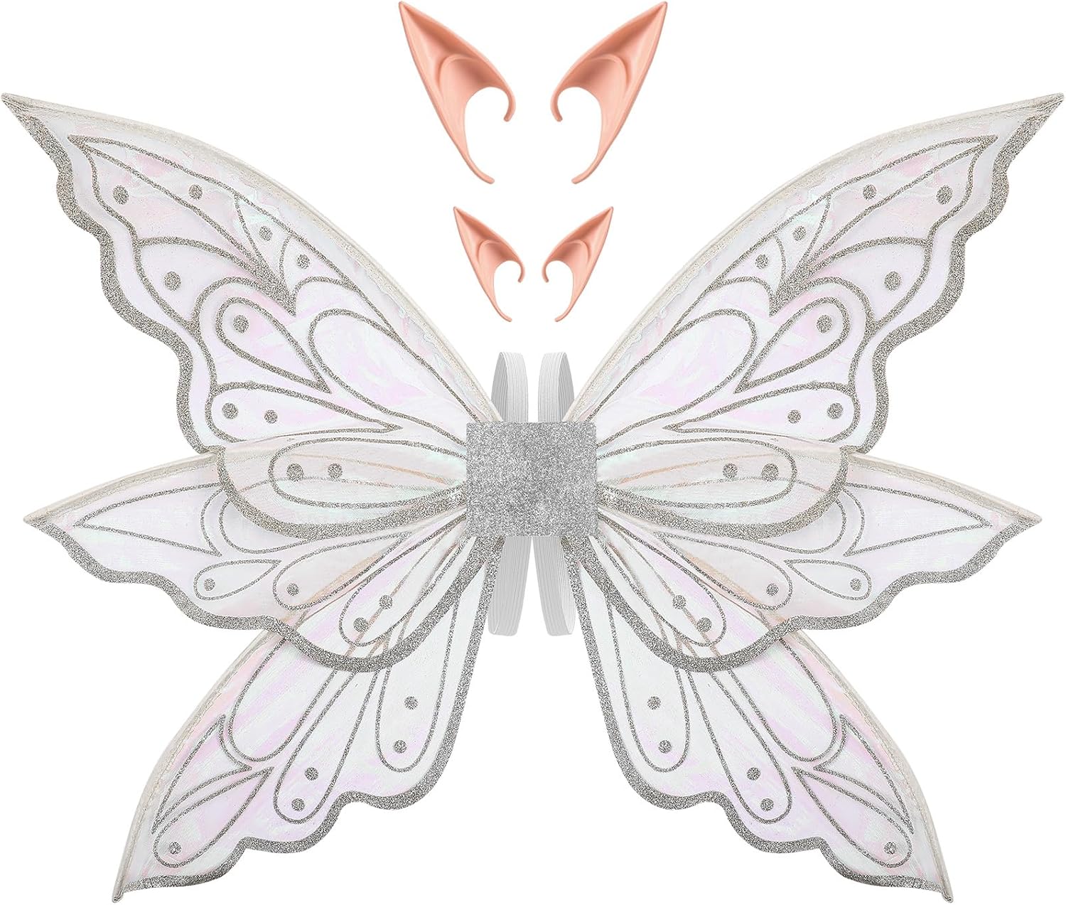 Sratte Fairy Wings with Elf Ears Butterfly Angel Wings for Women Adults Halloween Fairy Costume