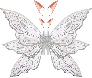Fairy Wings with Elf Ears Butterfly Angel Wings for Women Adults Halloween Fairy Costume
