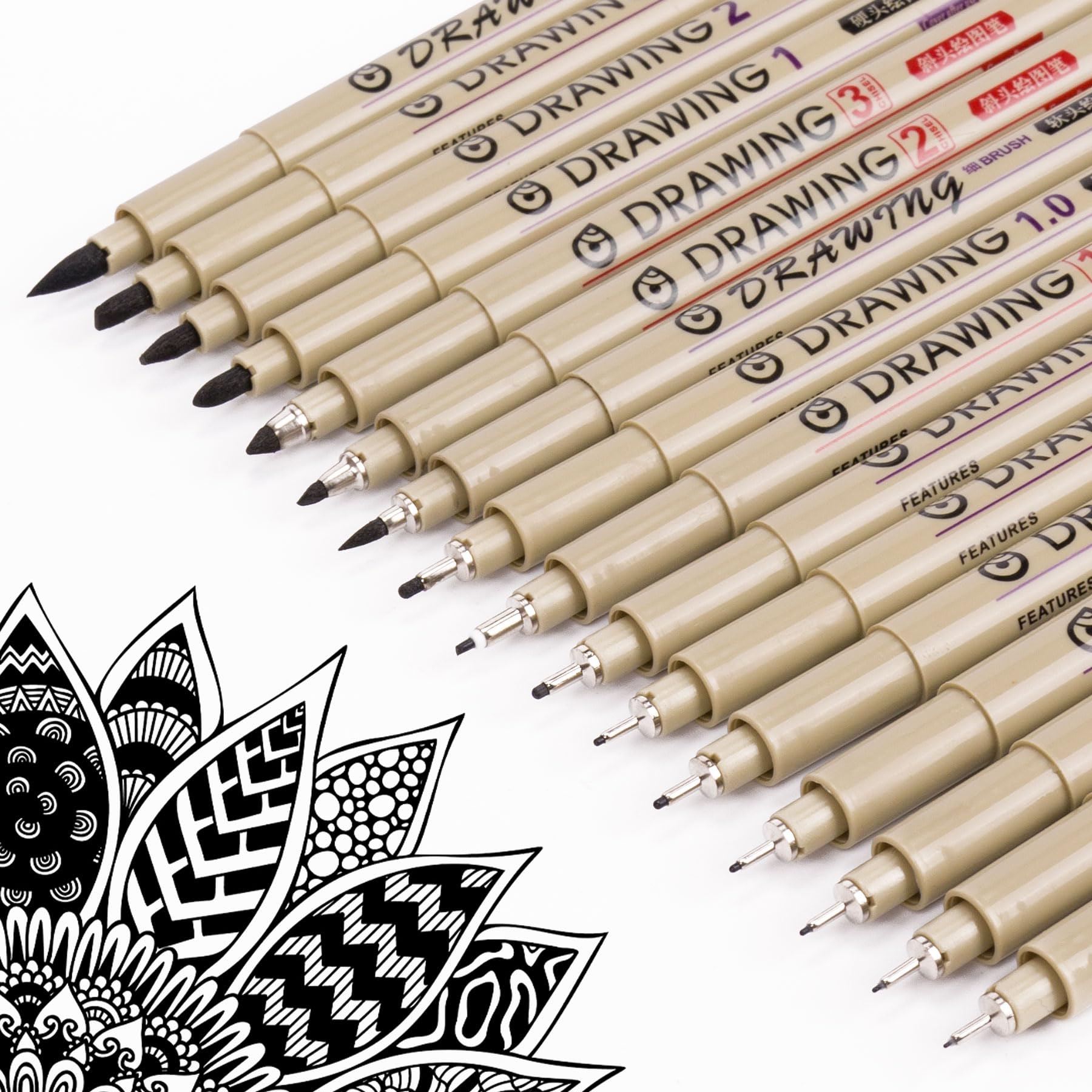 Toptime Fineliner Set, 16 Felt Tip Pens with Different Line Widths, Waterproof Fine Liner Pens Black, Artist, Sketching