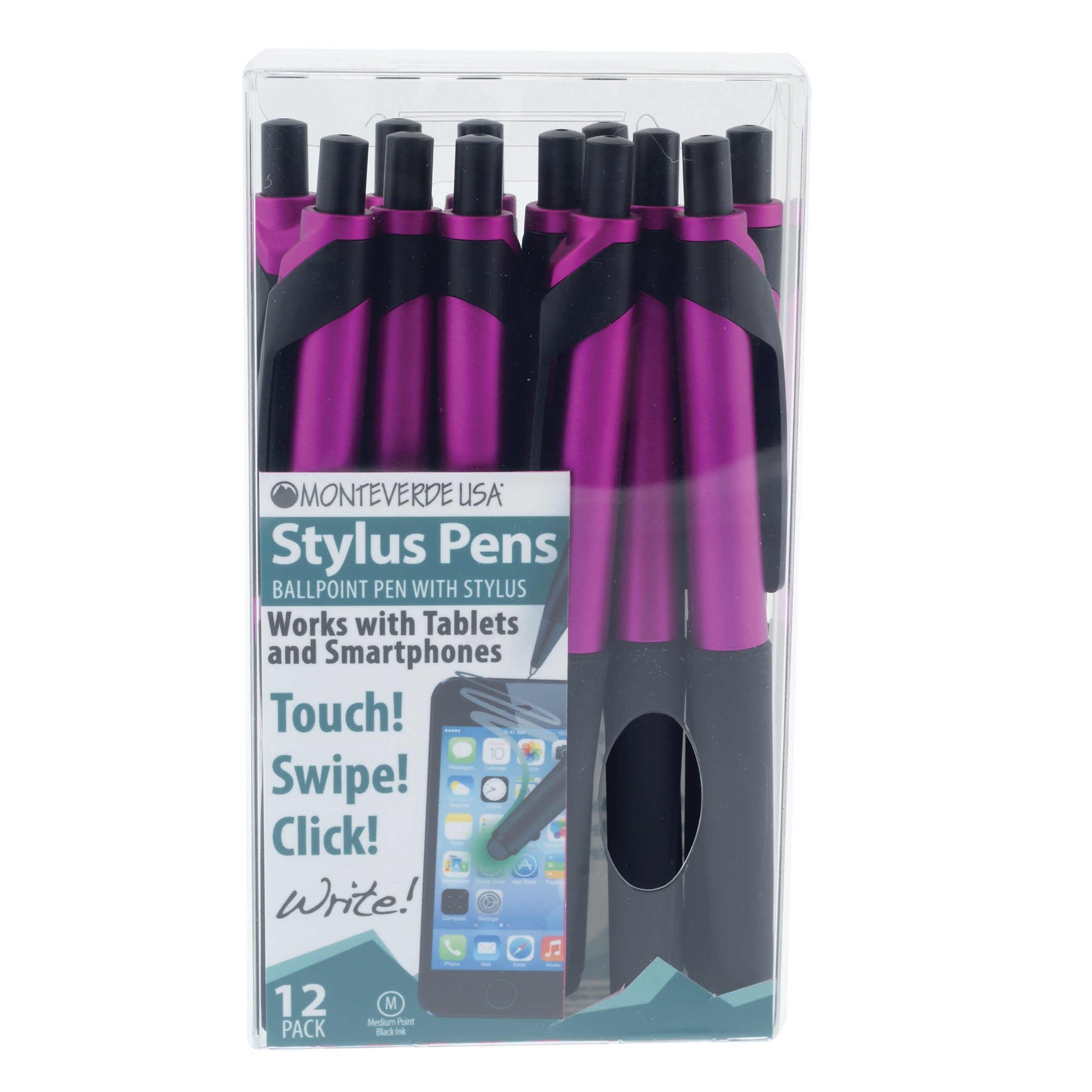 Monteverde S-106 Kugelschreiber 12er Pack – Magenta, Mit Stylus & Softgriff