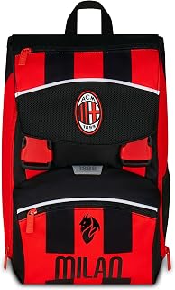 Milan Zaino Doppio Scomparto Estensibile, Rosso e Nero, Squadra Calcio, Maxi Capienza, Schienale Preformato, Bambino, Scuola Elementare