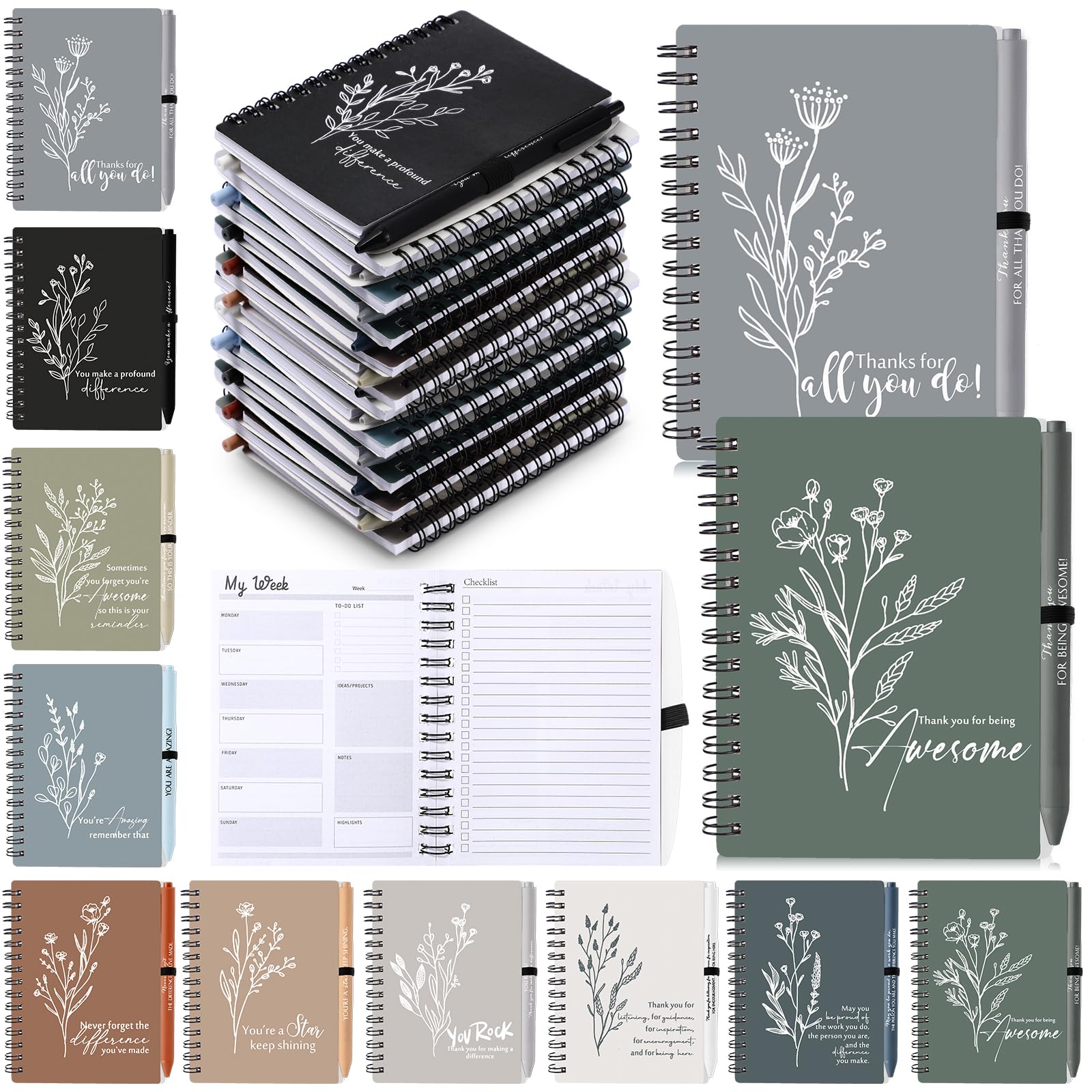 Planificateur hebdomadaire non daté Dispowreath Lot de 10 semainiers A6 avec stylos bille
