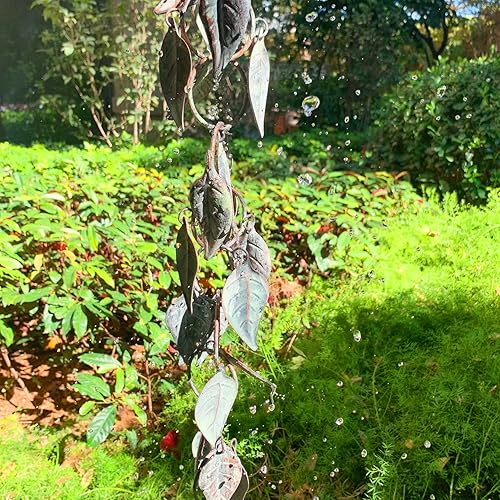 Miniatura 5 de Aifeorzo Cadena de lluvia de 8.5 pies, cadenas de lluvia para canalones, bajantes de cadena de lluvia de metal, círculo con hojas cadenas de canalón