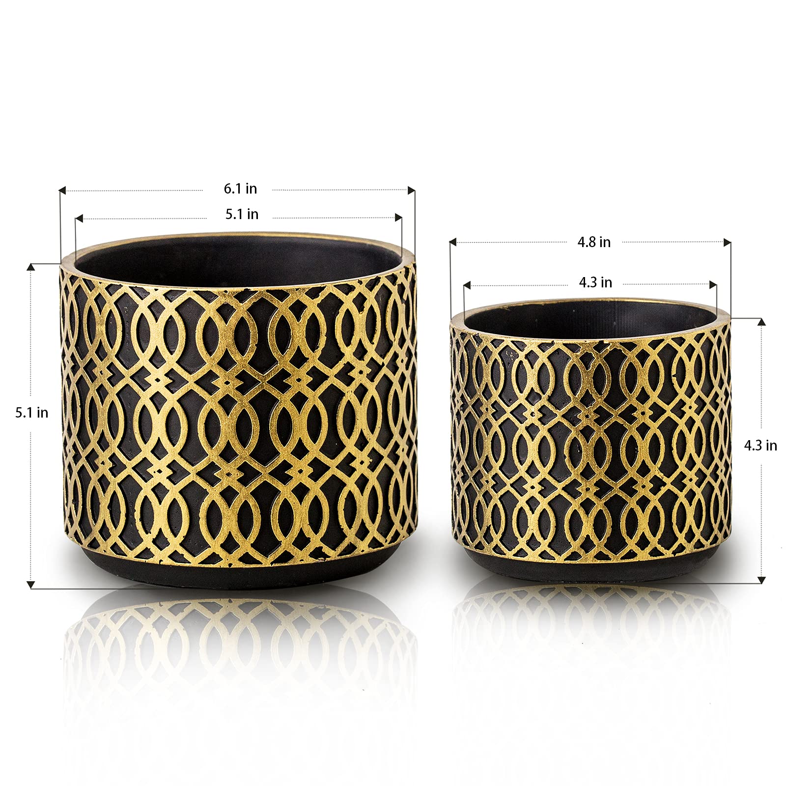 Maceta de cemento para jardín suculentas para interiores y exteriores, juego de 2 macetas grandes de 15,5 cm, pequeñas de 12,2 cm, con diseño curvado, con agujero de drenaje