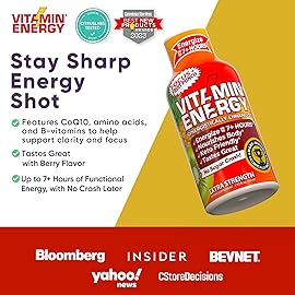 Vitamin Energy Focus+ Extra Strength Energy Shot Fruit Punch 10 Pack, 260mg Natural Caffeine, B-Vitamins, CoQ10, Amino Acids, Focus, Productivity & Clarity, Zero Sugar, Gluten-Free, 1.93 fl oz