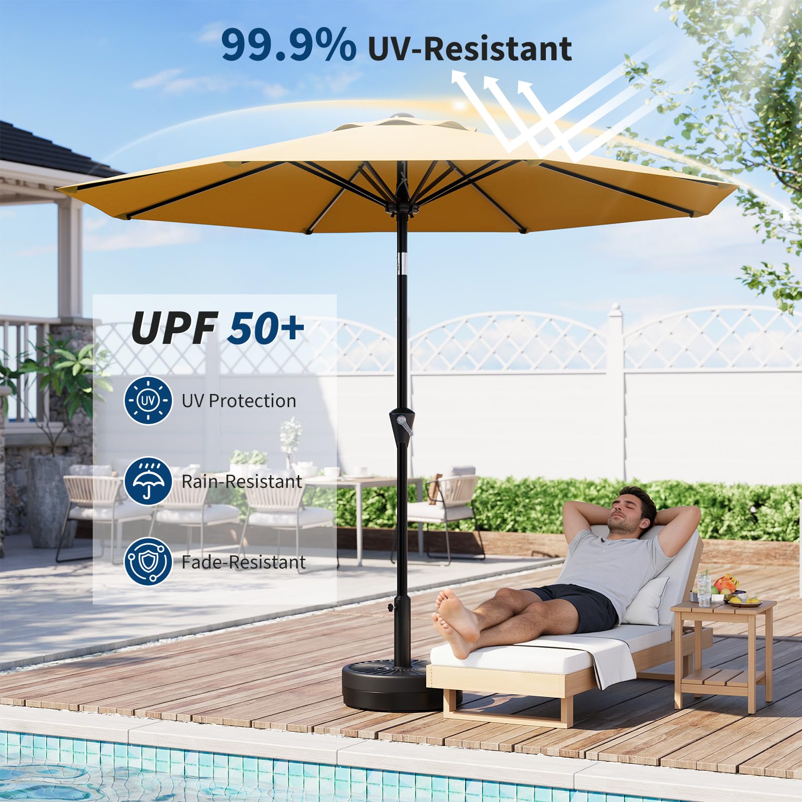 Garvee 9FT Patio Umbrella - Outdoor Table Umbrella with Smooth Crank Lift, Push Button Tilt and 8 Sturdy Ribs