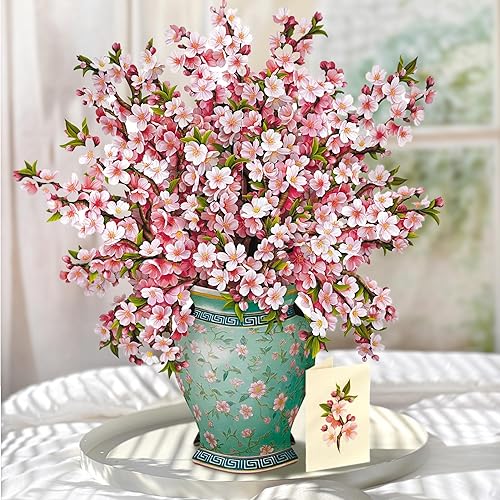 Miniatura 4 de Freshcut Paper Tarjetas desplegables, flores de cerezo japonés grandes, ramo de flores de tamaño natural de 18 pulgadas, tarjeta de felicitación