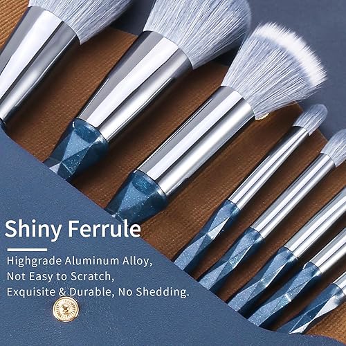 Miniatura 5 de ENZO KEN Juego de brochas de maquillaje azul zafiro profesional, juego de brochas de maquillaje veganas, juego de brochas de maquillaje con estuche,