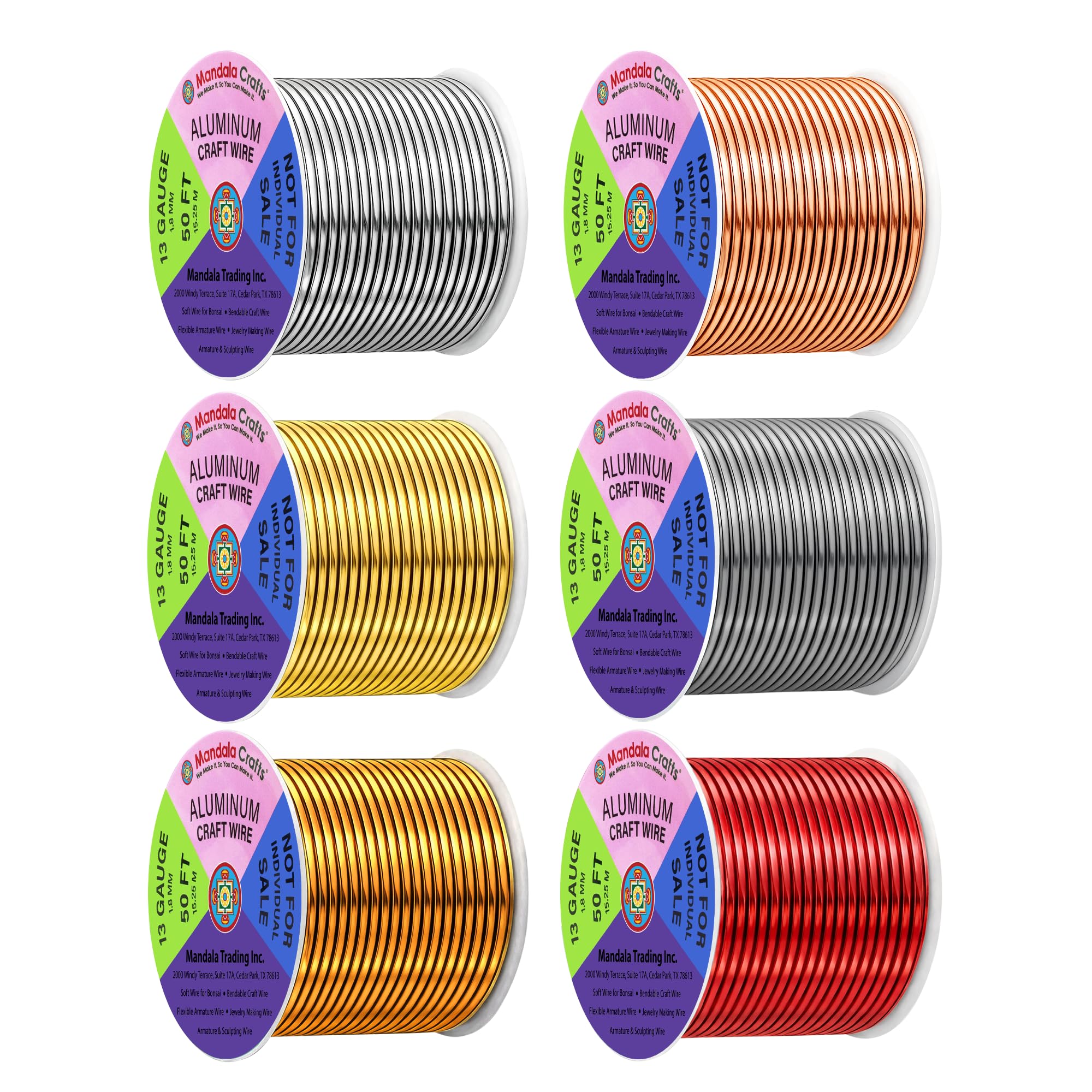 Mandala Crafts 13 GA Gray Copper Red Assorted Anodized Aluminum Craft Wire