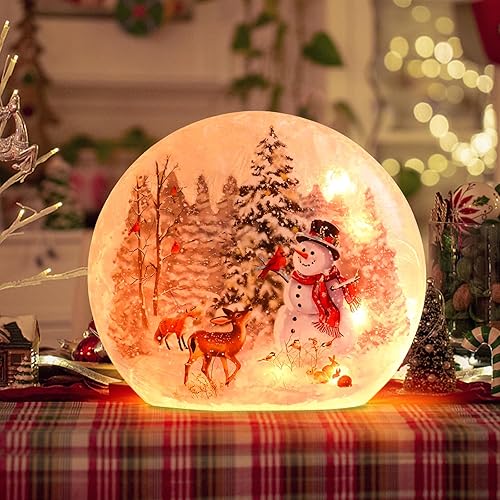 Miniatura 3 de Muñecos de nieve iluminados de Navidad, decoración de interior de cristal agrietado, luz LED, florero de muñecos de nieve, lámpara de cardenal y