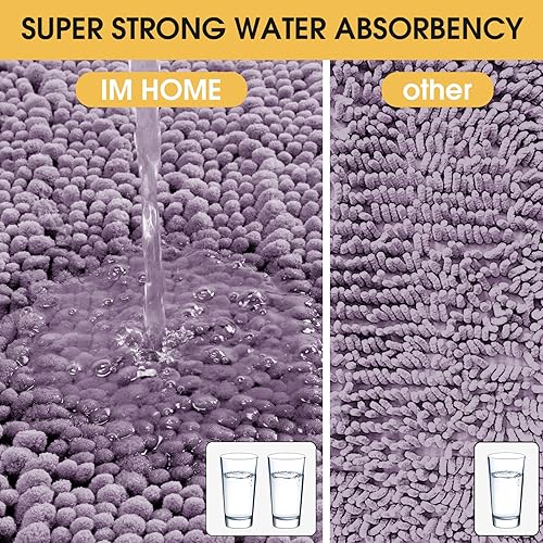Miniatura 4 de ACCUMTEK Juego de 3 alfombras de baño extragrandes de lavanda ultra suaves, gruesas y absorbentes, tapete de baño de felpilla antideslizante para