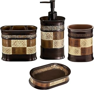 Zahari Home 4pc Zambia Stylish Bathroom Accessories Set Soap Pump, Tumbler, Tooth Brush Holder and Soap Dish Modern Classic Luxury Contemporary Decor Unique Design Animal Western Bath Set