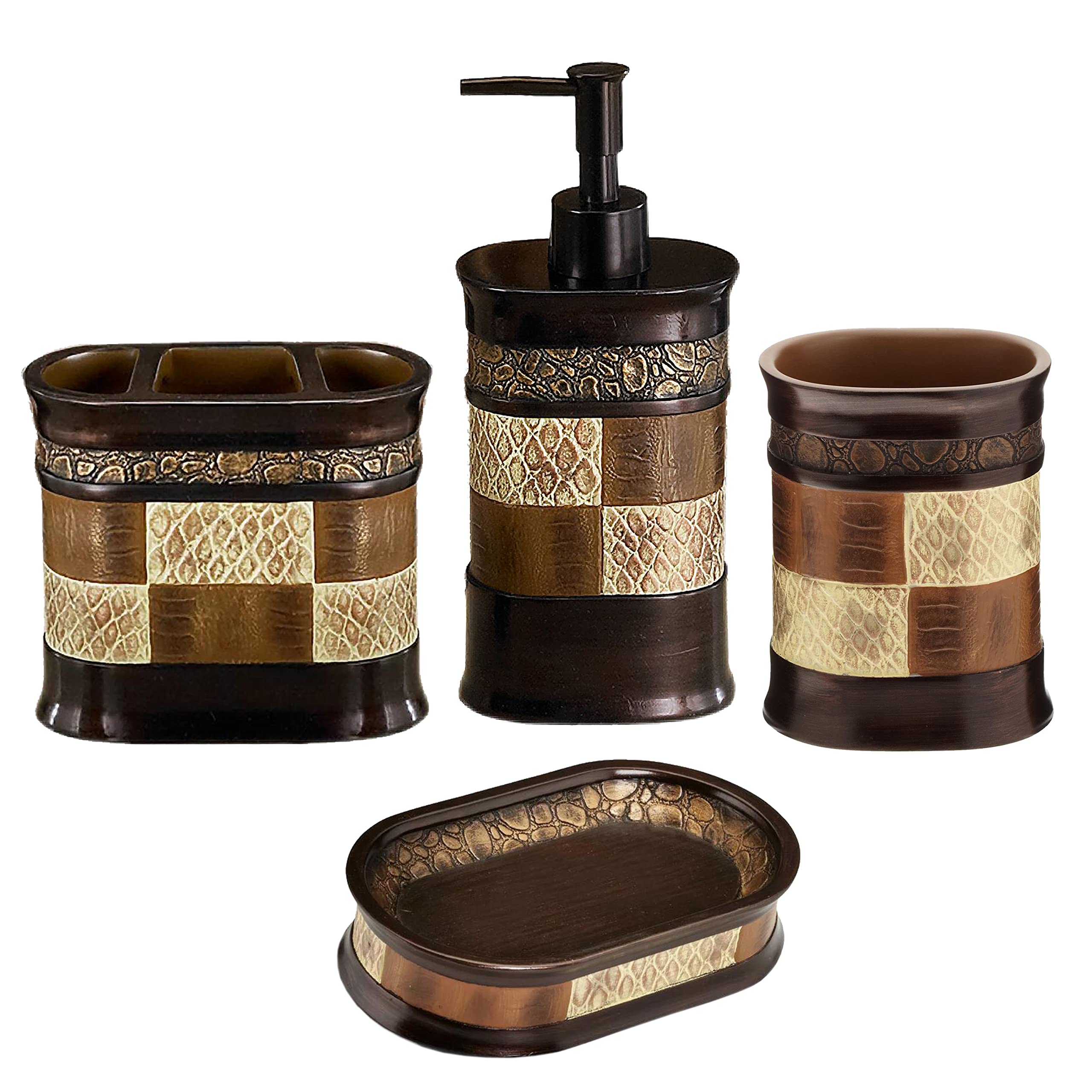 Zahari Home4pc Zambia Stylish Bathroom Accessories Set Soap Pump, Tumbler, Tooth Brush Holder and Soap Dish Modern Classic Luxury Contemporary Decor Unique Design Animal Western Bath Set