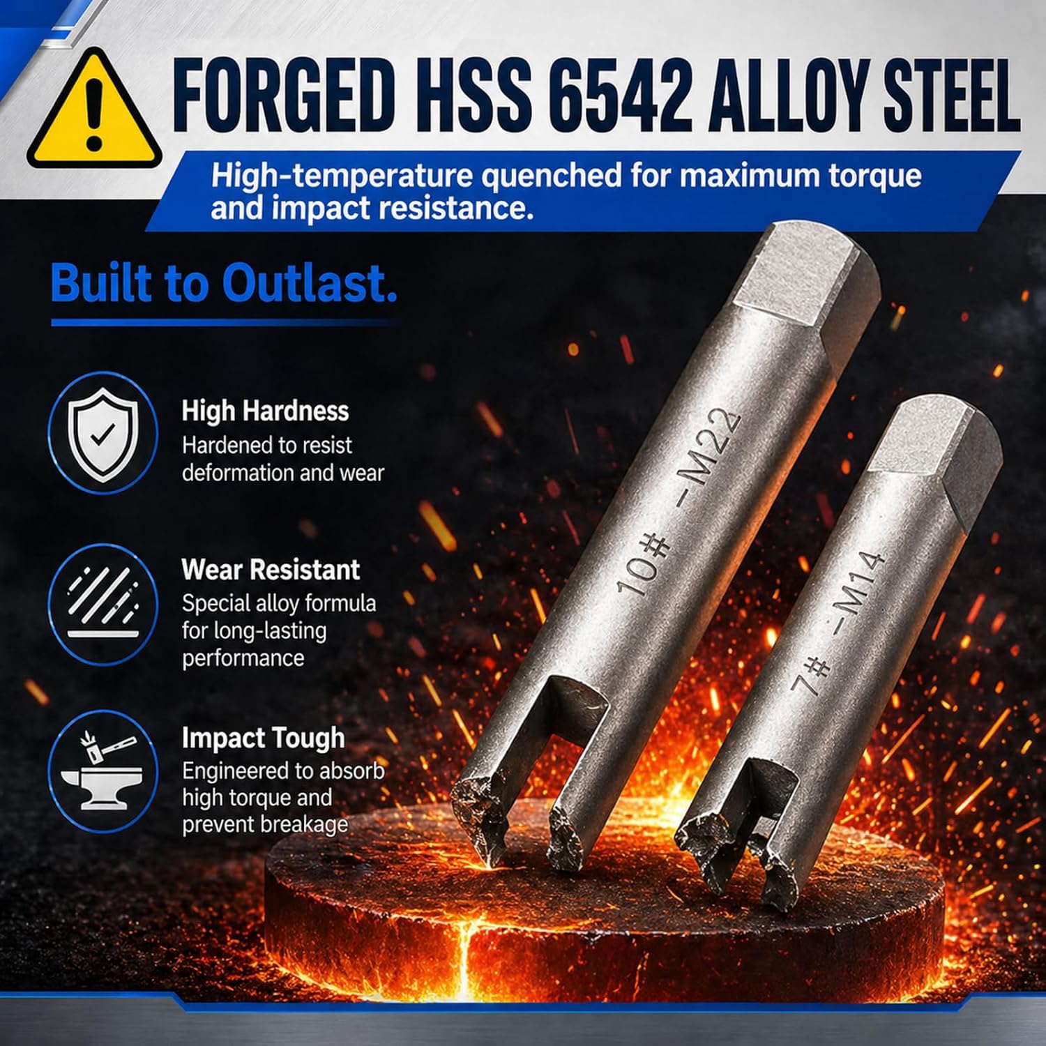 10Pcs Broken Tap Extractor Set - HSS 6542 Stripped Thread Tap Removal Tool Kit (M4-M22) - 3 & 4 Claw Design with Square Drive Head for Machinist Metalworking