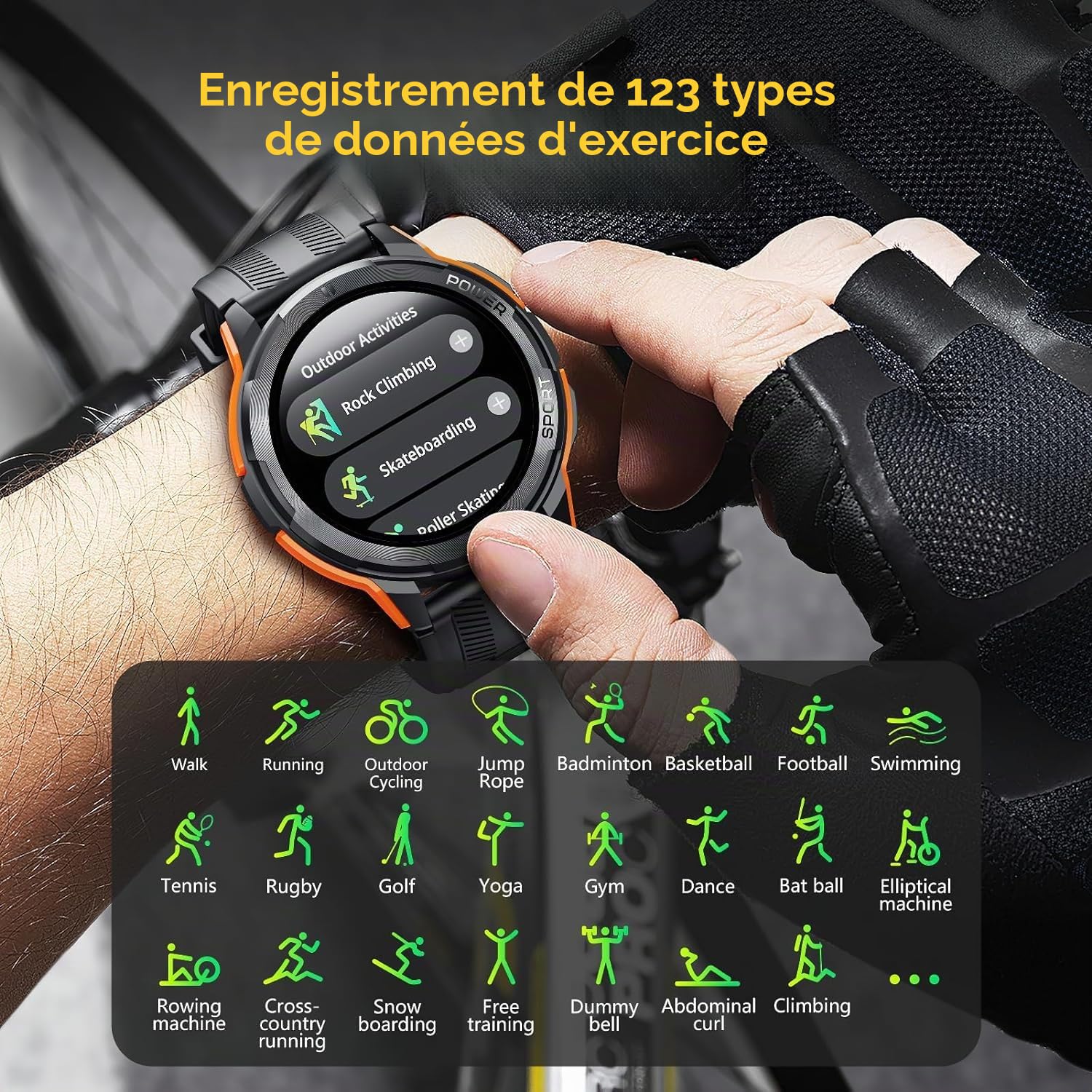 OBA Oukitel BT10 Montre connectée pour Homme avec appels Bluetooth, écran AMOLED de 1,43", Batterie 410 mAh, étanche 5 ATM avec Moniteur de fréquence Cardiaque, Moniteur de Sommeil pour Android iOS,