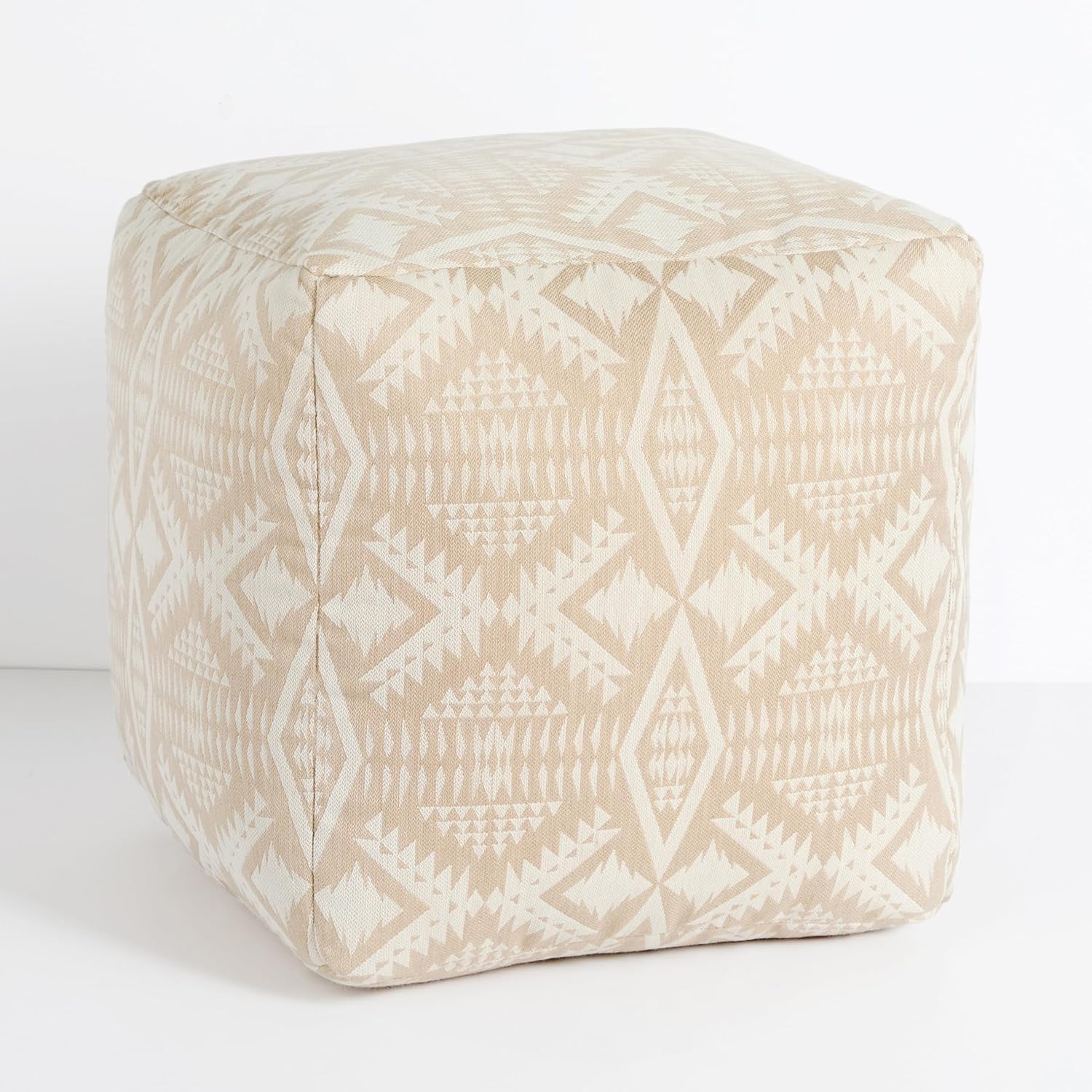 Sorra Home Sunbrella Pendleton Outdoor Bean Pouf 17 in W x 17 in D x 17 in H x 17 in Square Knife Edge Bean Pouf, Diamond River Midnight