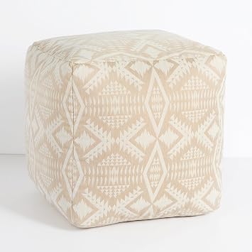 Sorra Home Sunbrella Pendleton Outdoor Bean Pouf 17 in W x 17 in D x 17 in H x 17 in Square Knife Edge Bean Pouf, Diamond River Sand