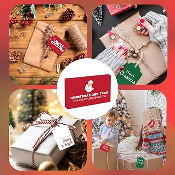 Christmas Gift Tags - 60 PCS Gift Tags for Christmas Presents with String | Xmas Ornaments Labels for Wrapping Paper Tissue Paper | Christmas Tree Decorations Name Tag Stickers for Gift Bags