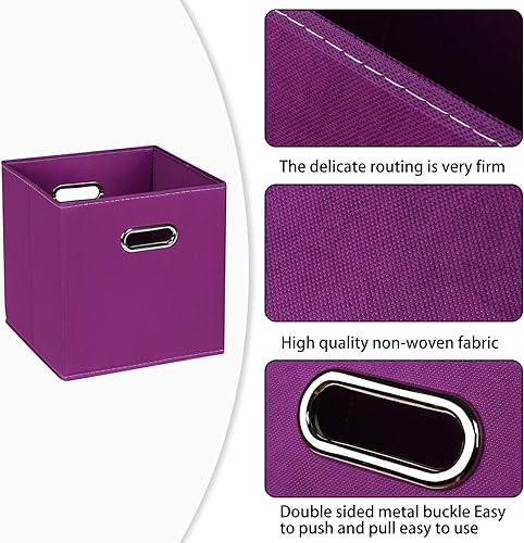 Vista 56 de Contenedores de almacenamiento de tela de tela, organizador de cubos de tela con asas dobles, cestas de almacenamiento plegables para el hogar