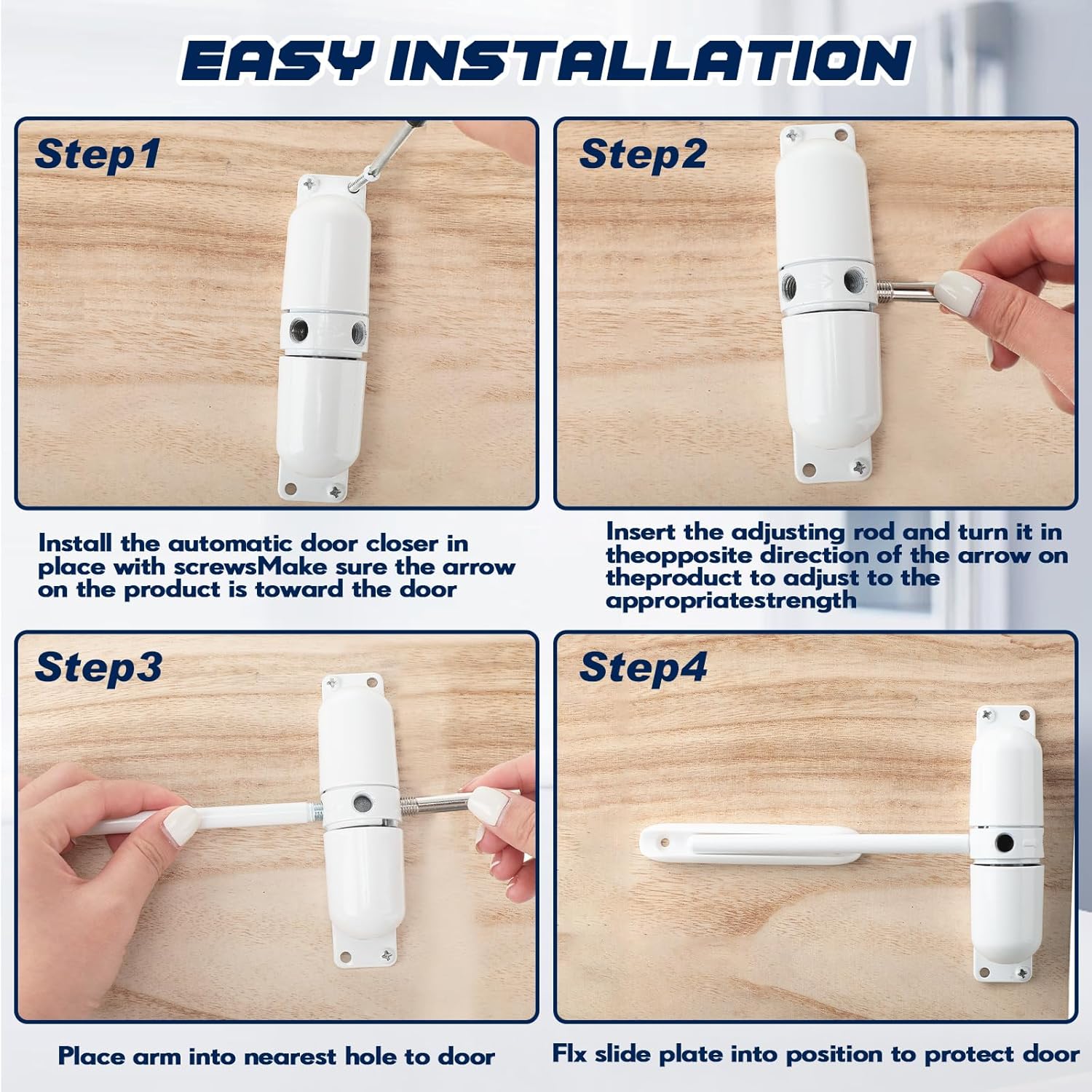 Gisafai 4 Sets Automatic Door Closer, Spring Door Closer Heavy Duty Self Closing Hinges, Convert Hinged to Self Closing Automatic Opener and Closer for Gate Garage Safety(White)