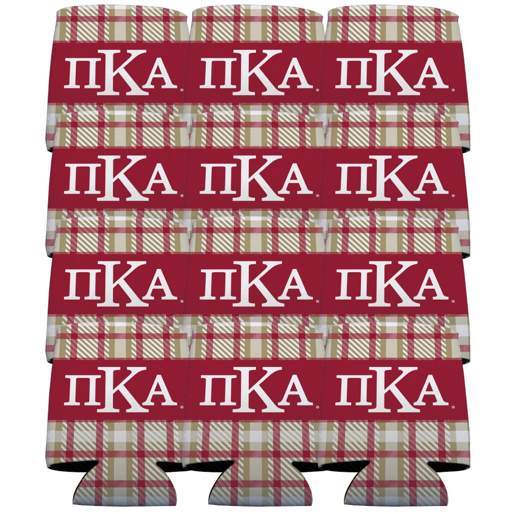VictoryStore Can and Beverage Coolers - Pi Kappa Alpha, Plaid Design, Set of 12