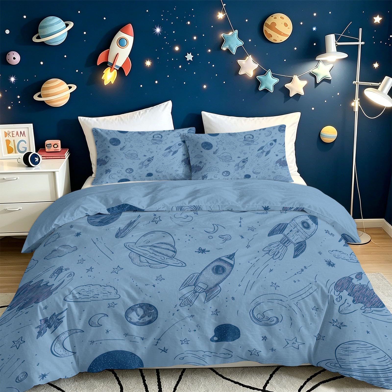 Poszewka na kołdrę do łóżeczka dziecięcego, urocze zestawy pościeli z kreskówki, graffiti, astronauta, rakieta, planeta, poszewka na kołdrę, miękka mikrofibra, łatwa pielęgnacja, poszewka na kołdrę z