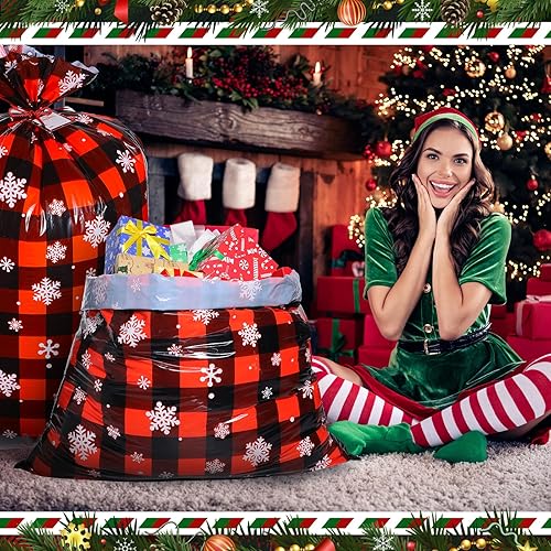 Miniatura 7 de TaoBary 6 bolsas gigantes de regalo de Navidad de 55 x 35 pulgadas, bolsas de regalo de Navidad con tarjetas, bolsas de regalo extragrandes de copos