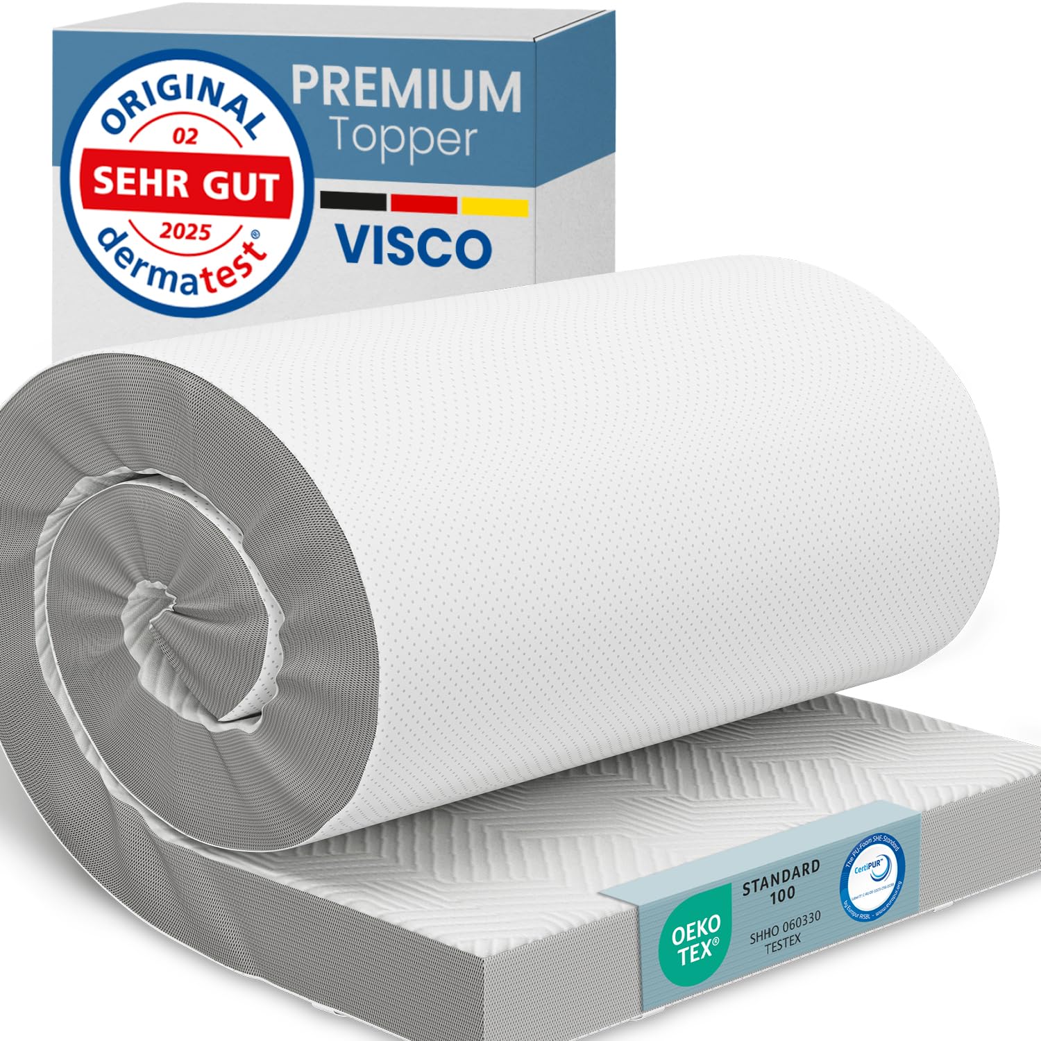 ELONEO Viscoelastischer Matratzen Topper 180x200cm, Matratzentopper mit Memory Foam Effekt, 8 cm Höhe, Matratzenauflage für Bett und Boxspringbett inkl. atmungsaktivem Mesh-Bezug und Eckschlaufen