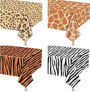 4Pcs Animal Print Table Cloths, Jungle Animal Theme Table Cover, Rectang...