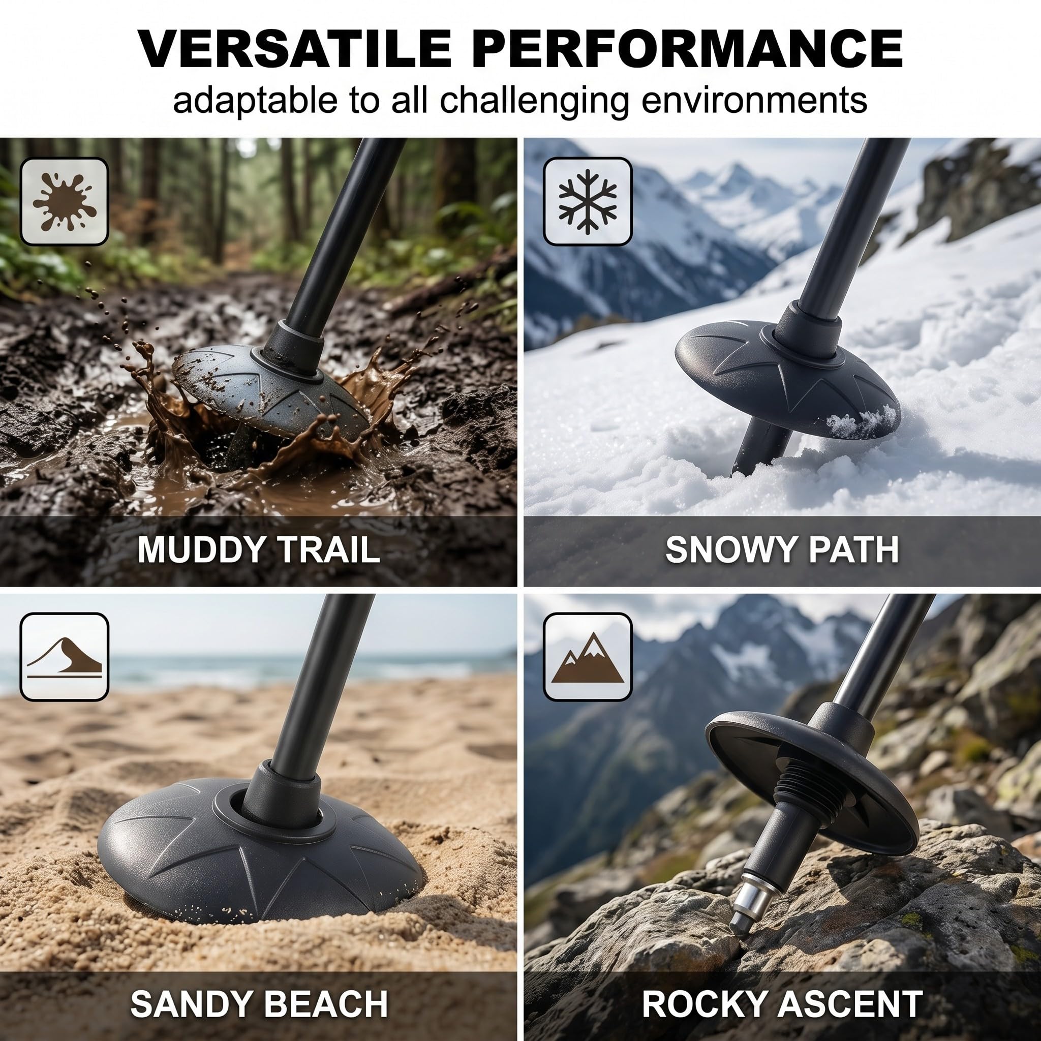 6 Pezzi Accessori per Bastoncini da Trekking e Sci 4 Rotelle per Fango e Neve e 2 Punte di Ricambio Universali per Escursionismo e Camminata Nordica