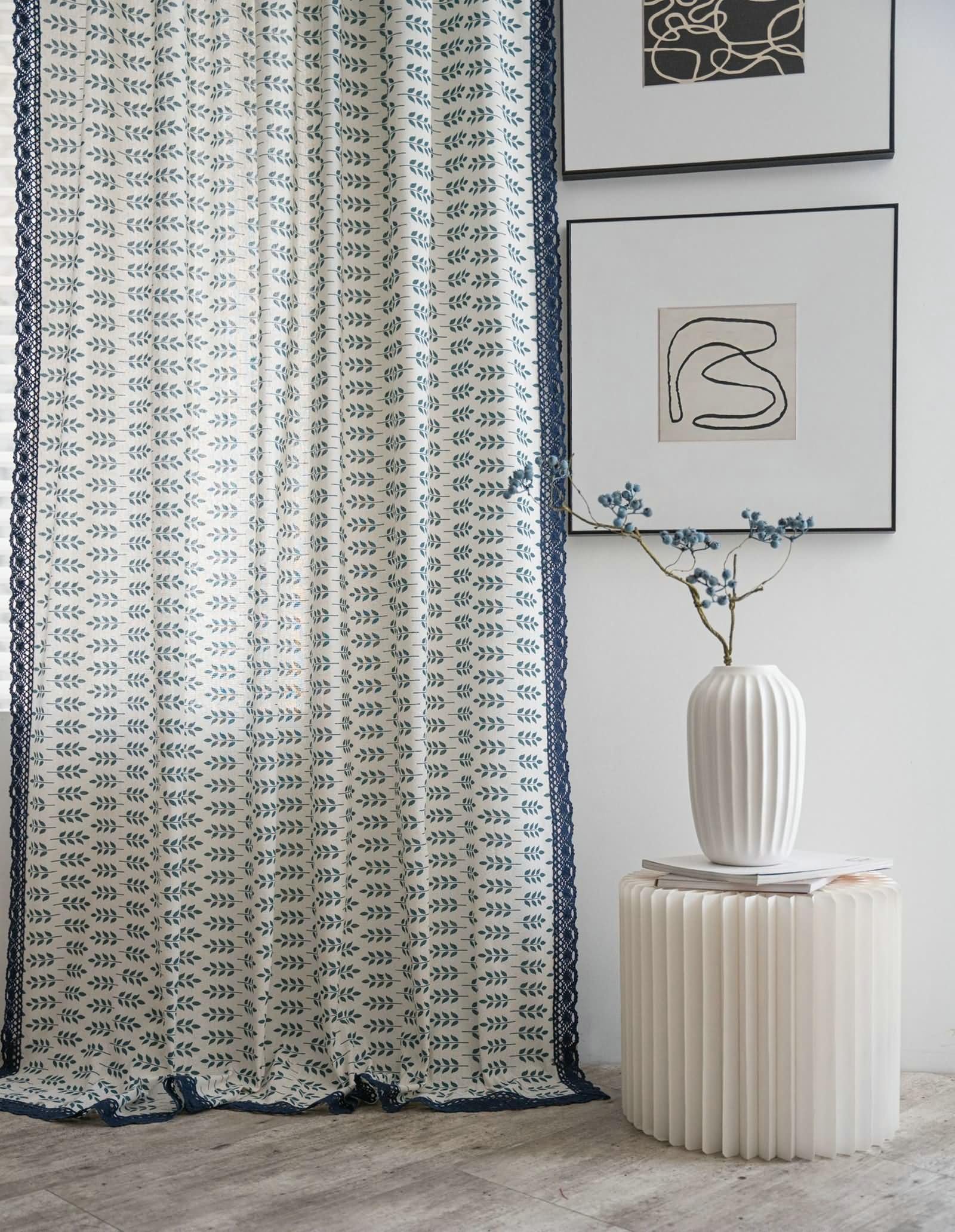 Set di 2 tende in poliestere blu e beige, 200 altezze, opache, per camera da letto, corte, oscuranti, 200 x 150 cm (altezza x larghezza x profondità)