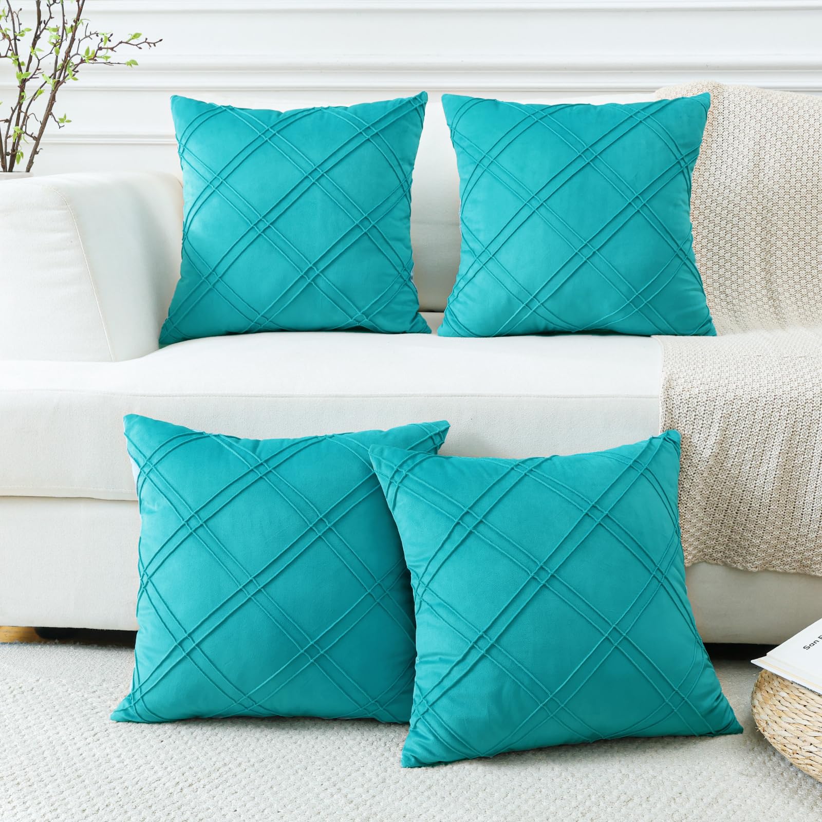 Housses de coussin en velours doux bleu sarcelle pour décorer le canapé du salon