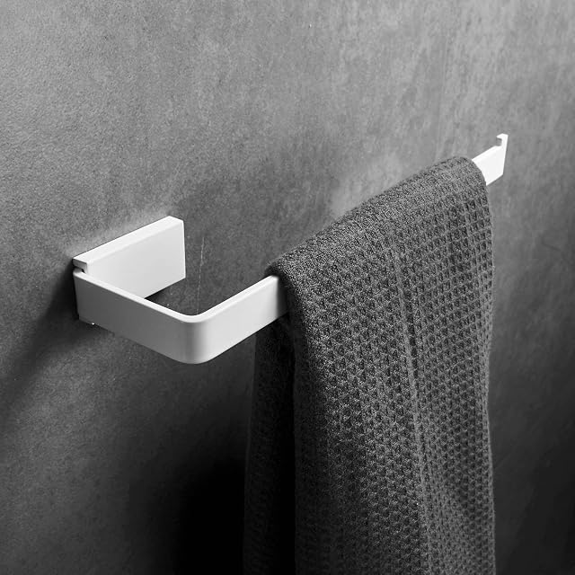 Beelee Towel Ring Wall Mount, Towel Rail White, SUS304 Stainless Steel, Open-Arm Design Single Bar, BA19905W