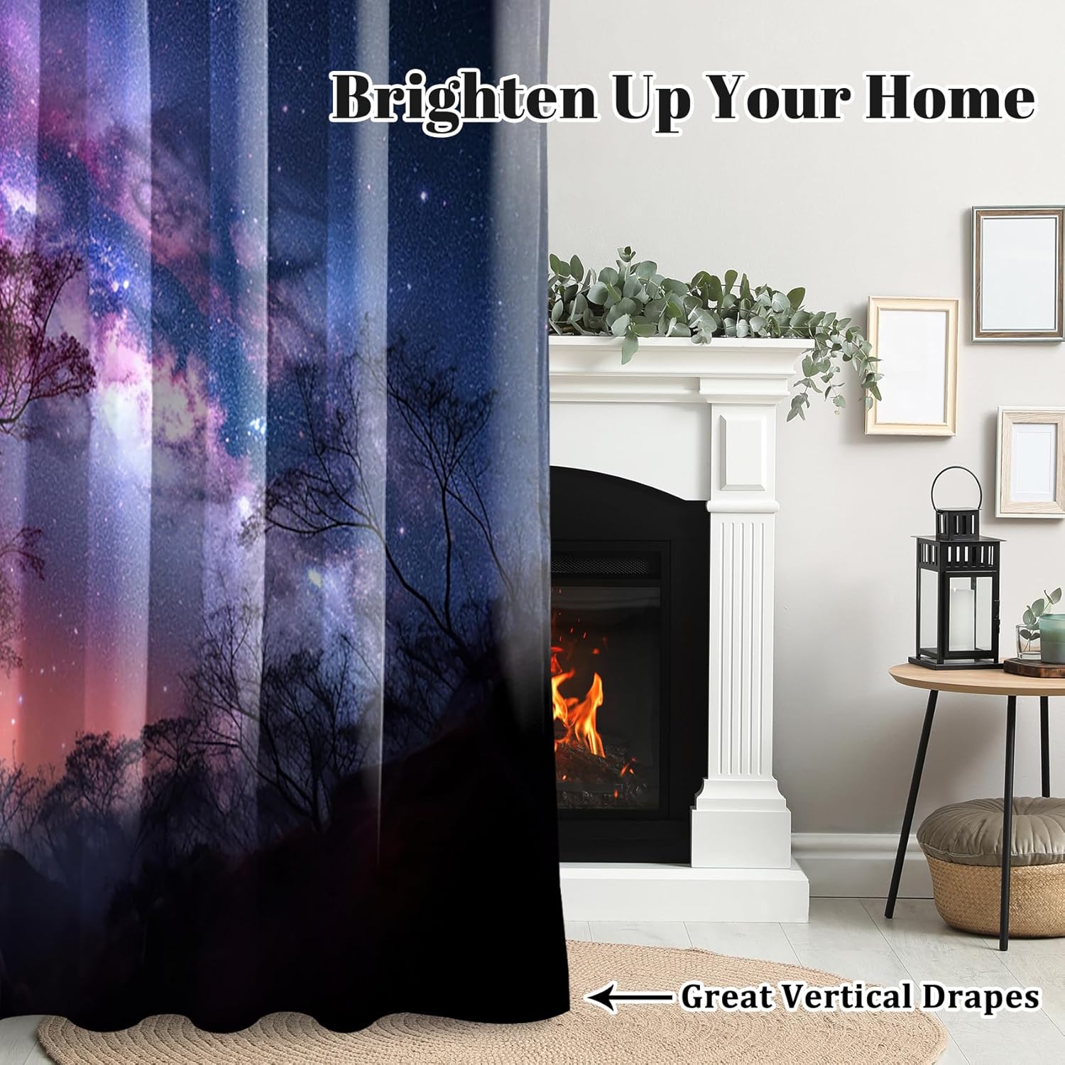Renaiss 26 x 36 Inch Purple Starry Night Blackout Curtains Polyester Grommet Nebulae Galaxy Tree Universe Skyline Window Curtains for Bedroom Living Room Nursery Home Theater Room Darking 2 Panels