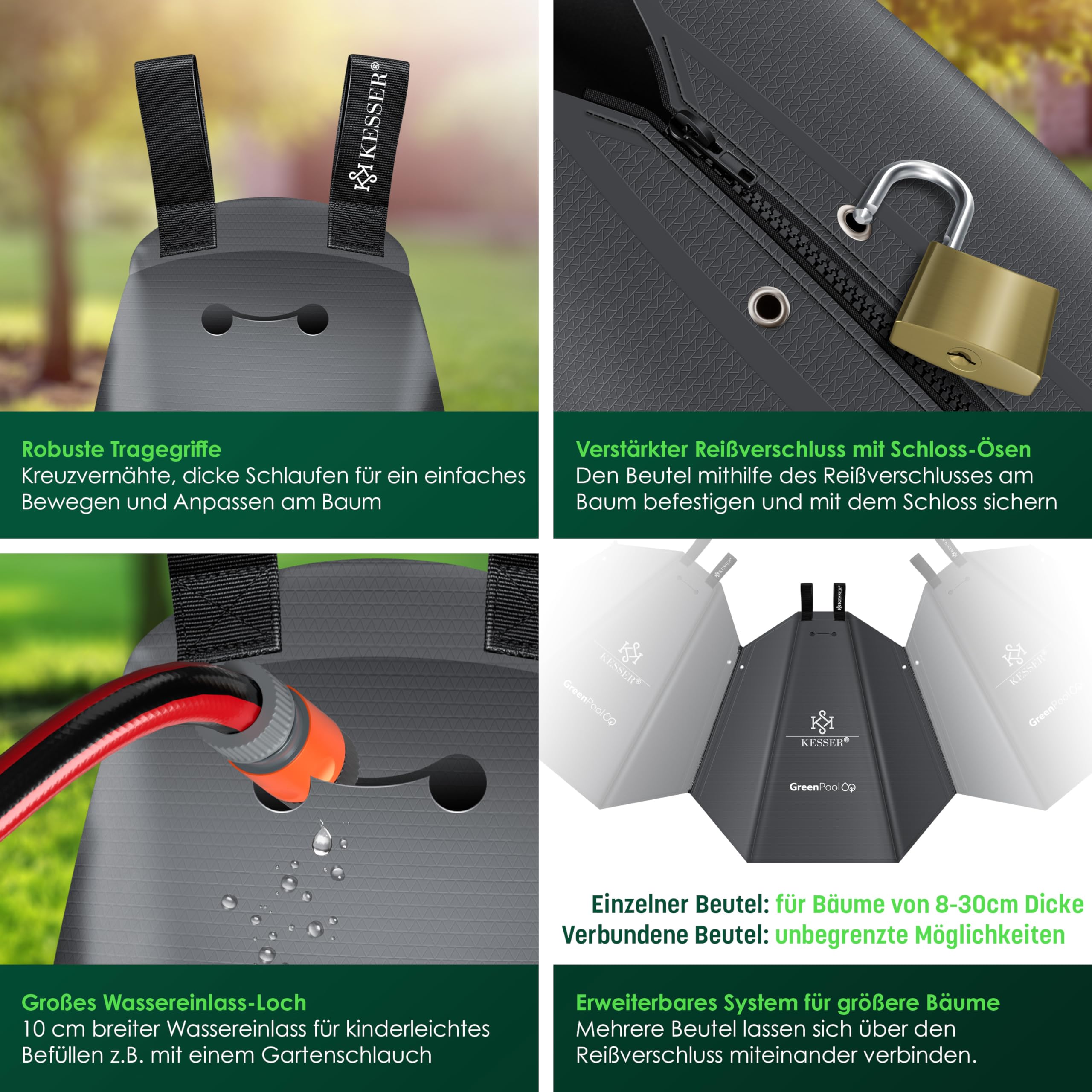 KESSER® Boombewateringszak Set van 4 75L Waterzak & Boombewateringszak | PVC-zak duurzaam & UV-bestendig | Boombewateringszak Tuinbewateringssysteem & Gerichte Bewatering van Bomen Antraciet