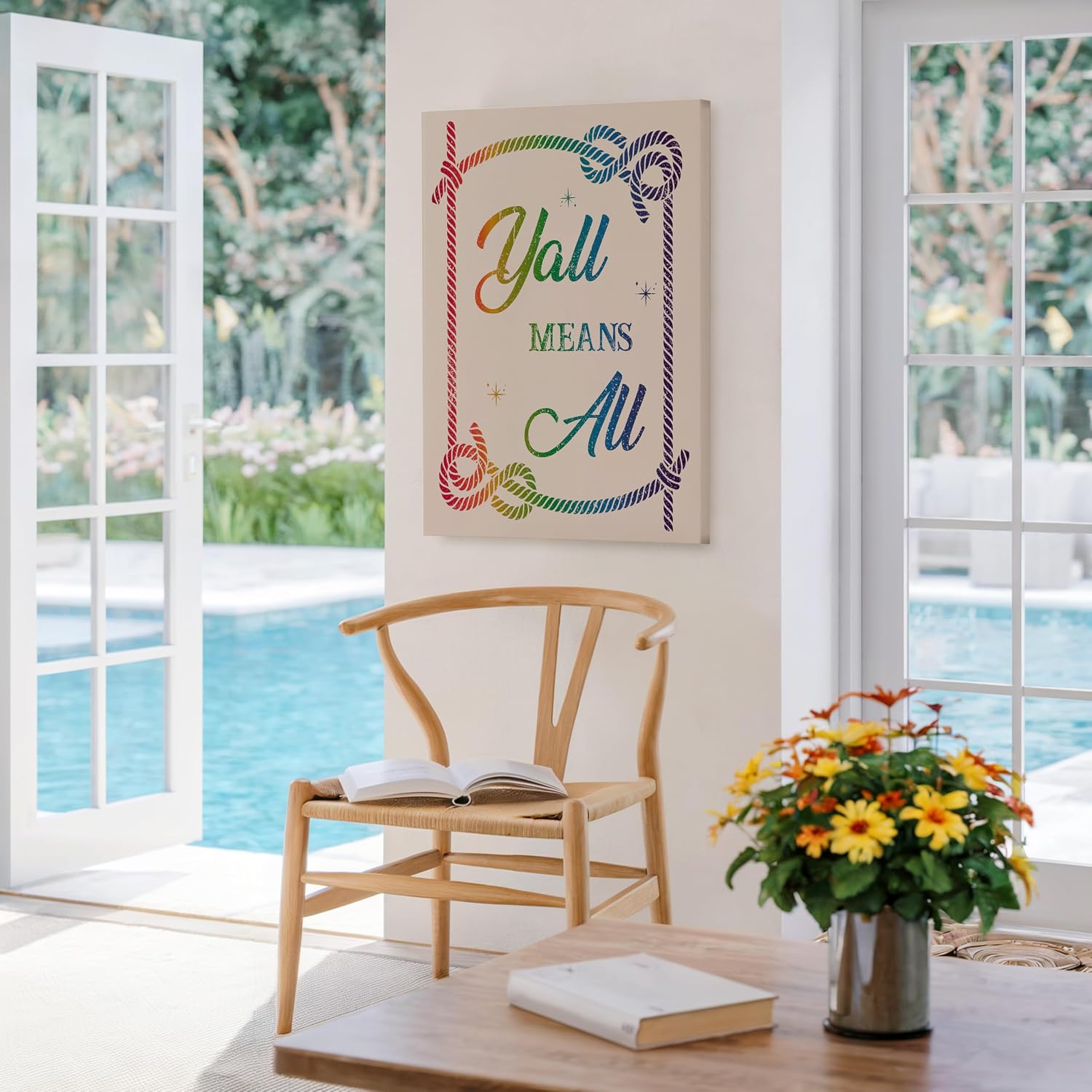Poster Master Yall Means All Canvas - Retro Rainbow Print - Pride Art - Trendy Gift for Men, Women & LGBTQ - Minimal Wall Decor for Office, Dorm, or Living Room - 8x10 STRETCHED Canvas