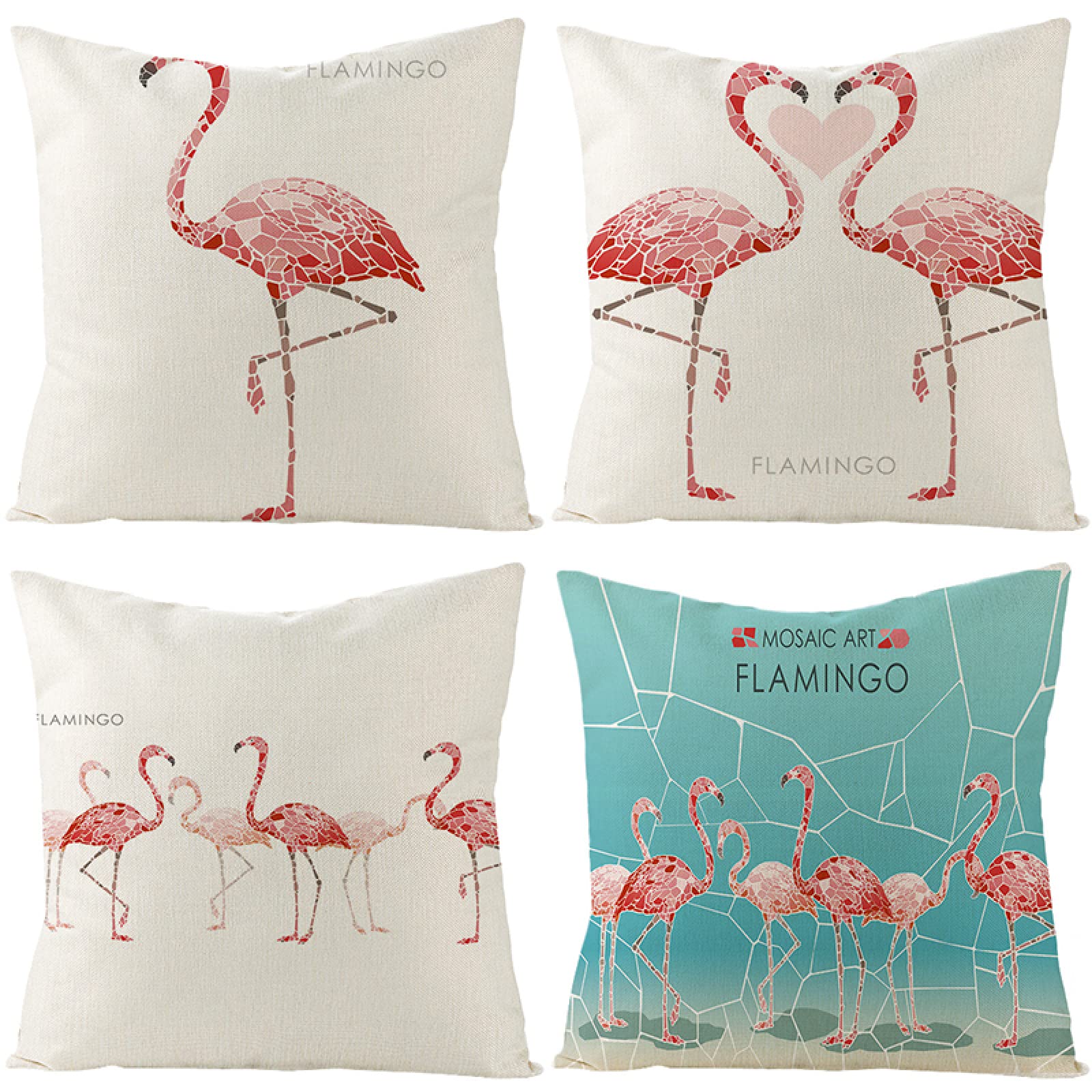 yijan Sofa Cushion Covers 45cm x 45cm Set of 4,Throw Pillow Cases Square Linen for Home Decor Couch Car Outdoor Garden Chair-Flamingo